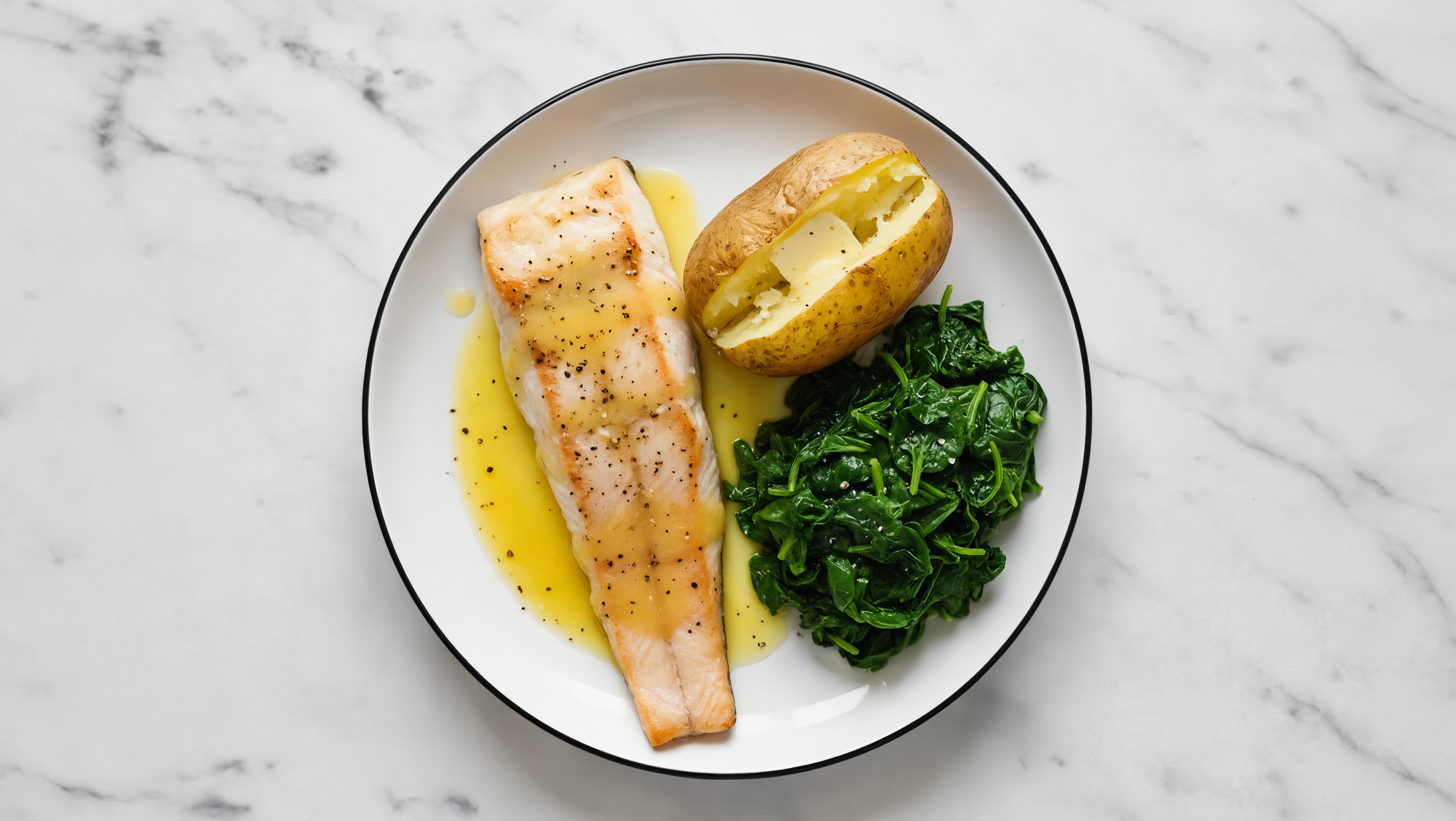 Lemon-Slow Churned Pasture Butter Trout with Russet Potato & Spinach