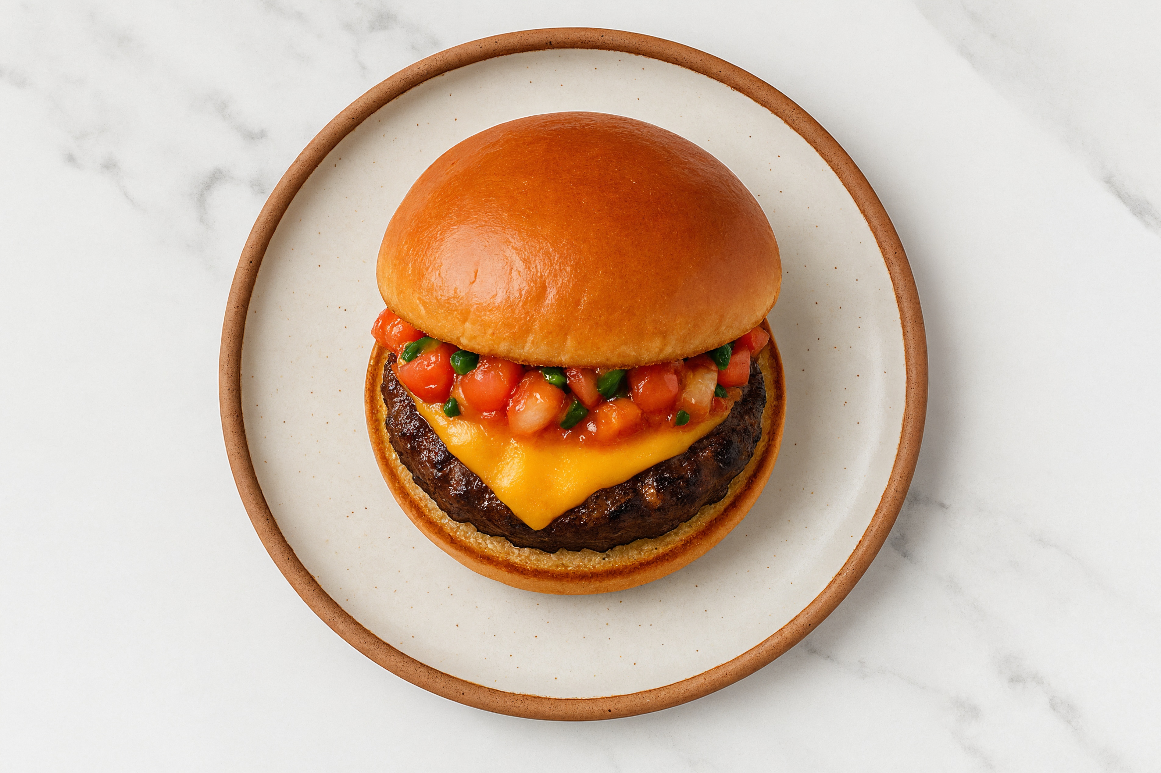 Bison Burger Buns on Brioche with Salsa & Cheddar