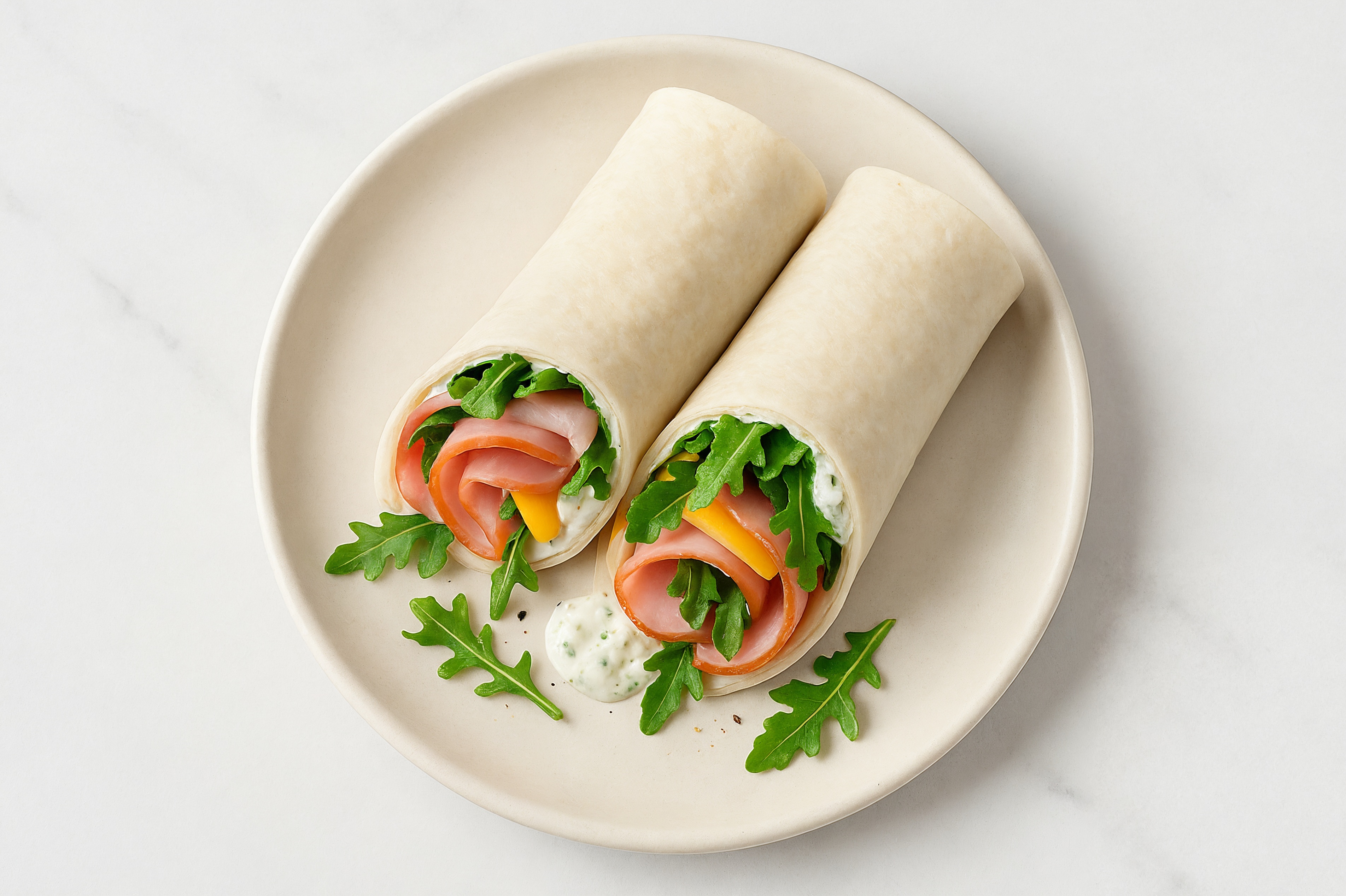 Creamy Honey Ham + American Wraps with Arugula