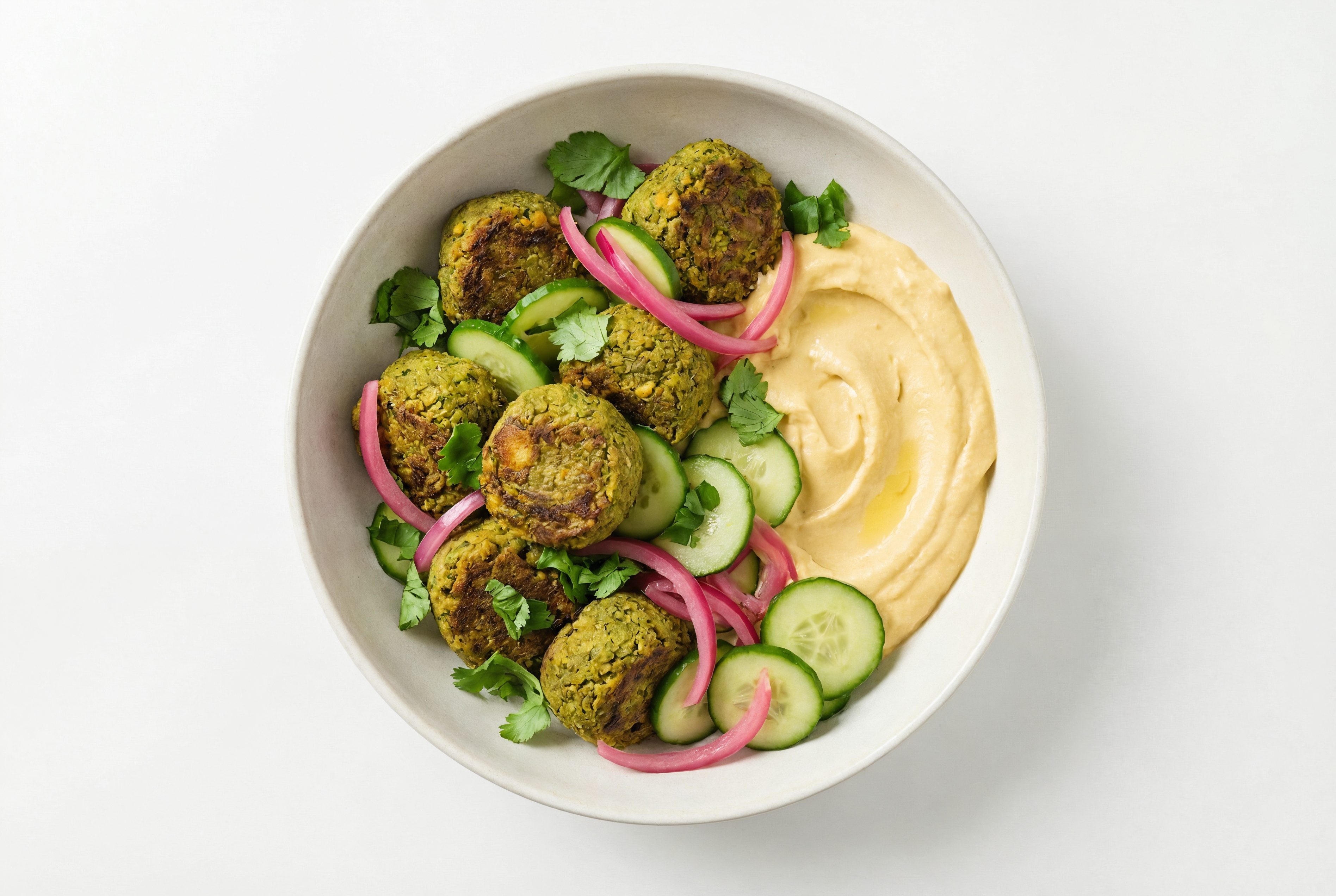 Mediterranean Falafel Plate with Olive Oil Sea Salt Hummus
