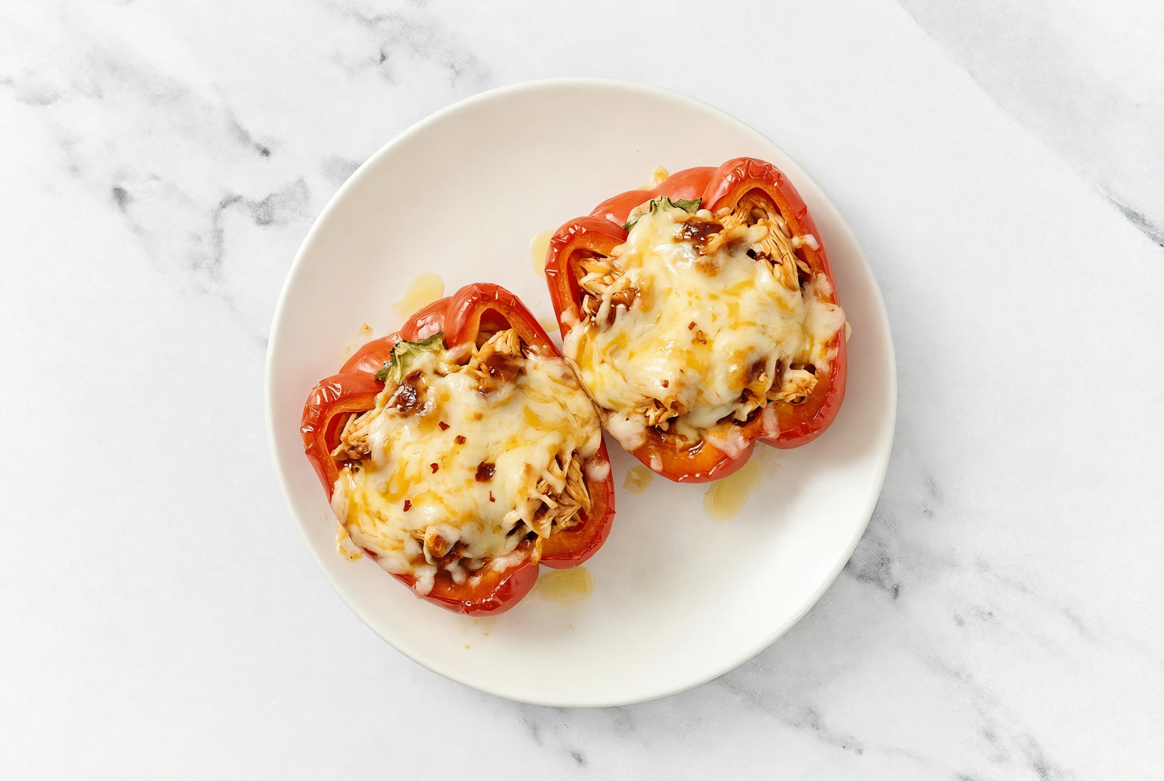 Cheezy BBQ Chicken Stuffed Organic Peppers with Original BBQ Sauce