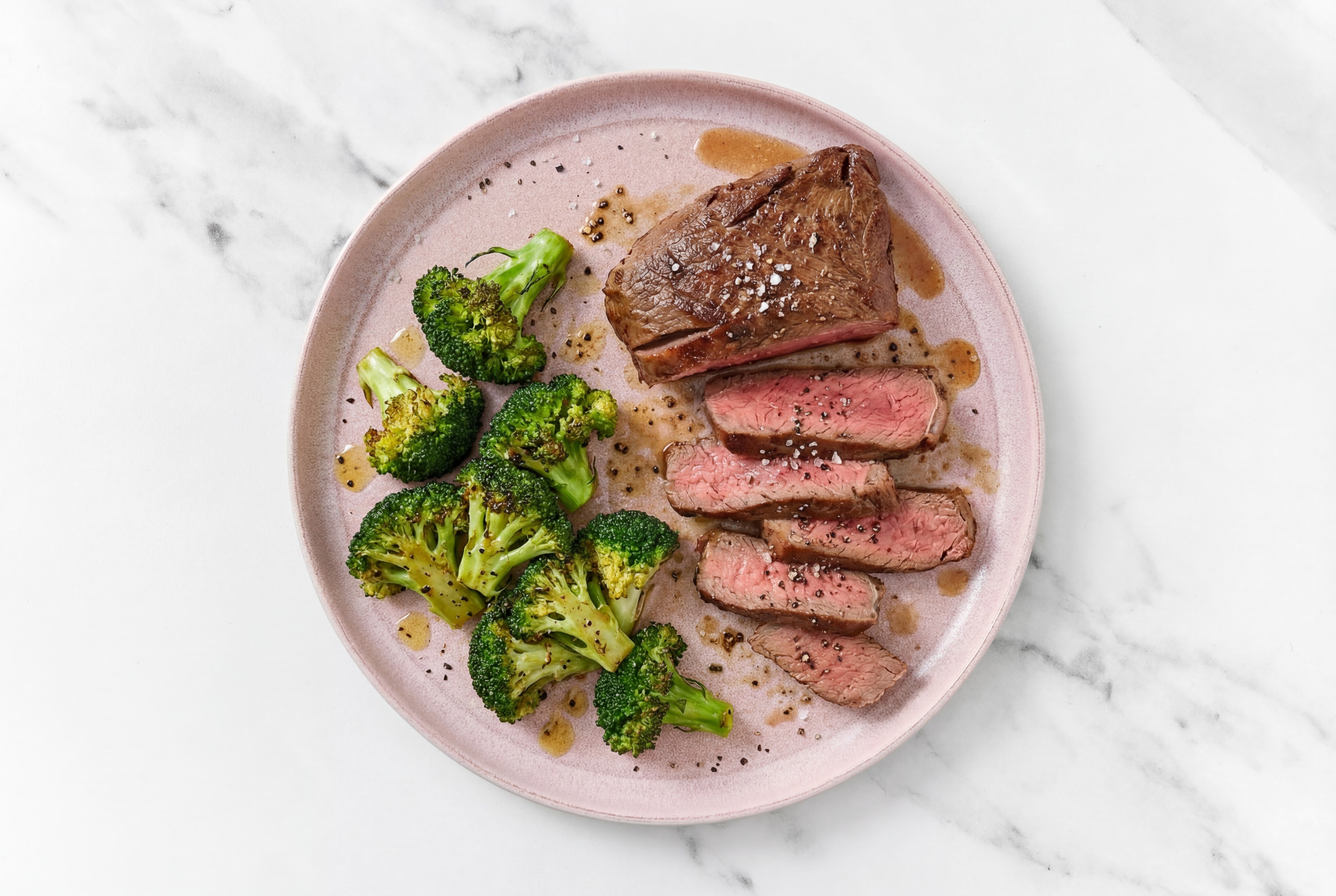 Simplest Sirloin Steak + Steamed Broccoli Bunches
