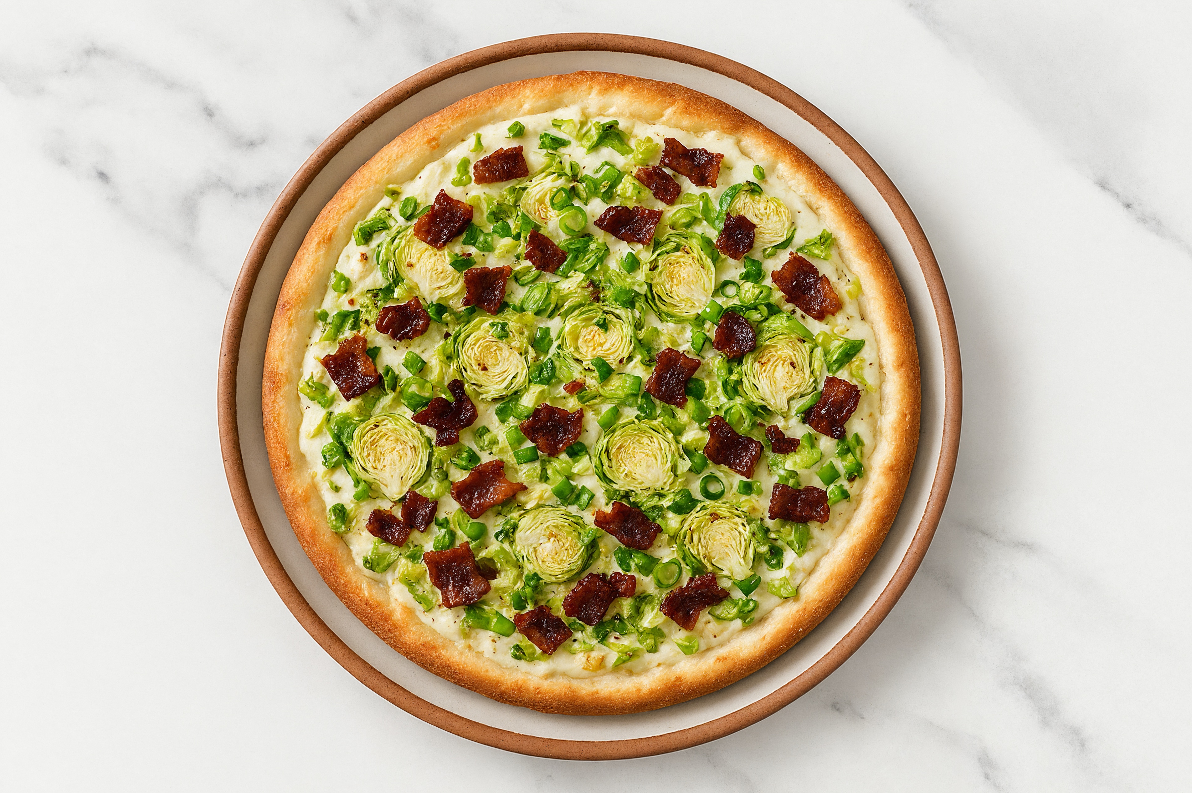 Creamy Brussels + MyBacon White Pie with Classic Alfredo