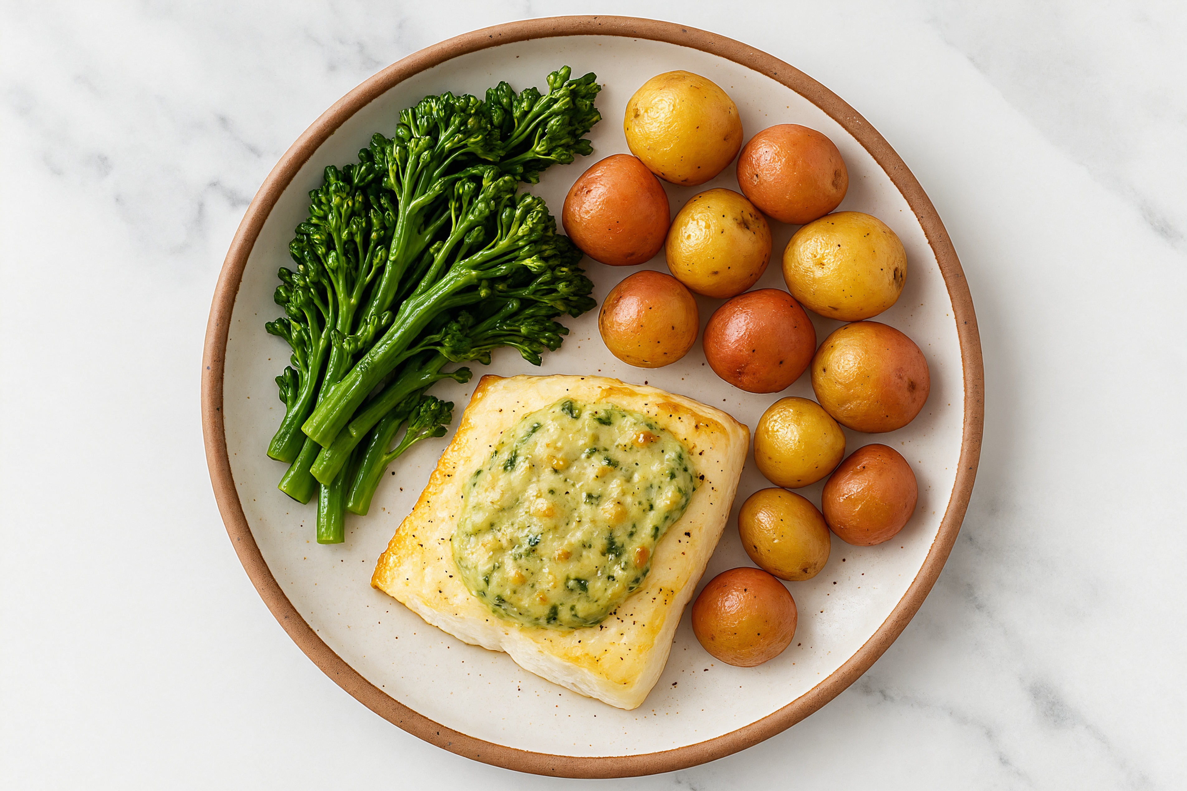Spinach Artichoke Halibut + Baby Broccoli