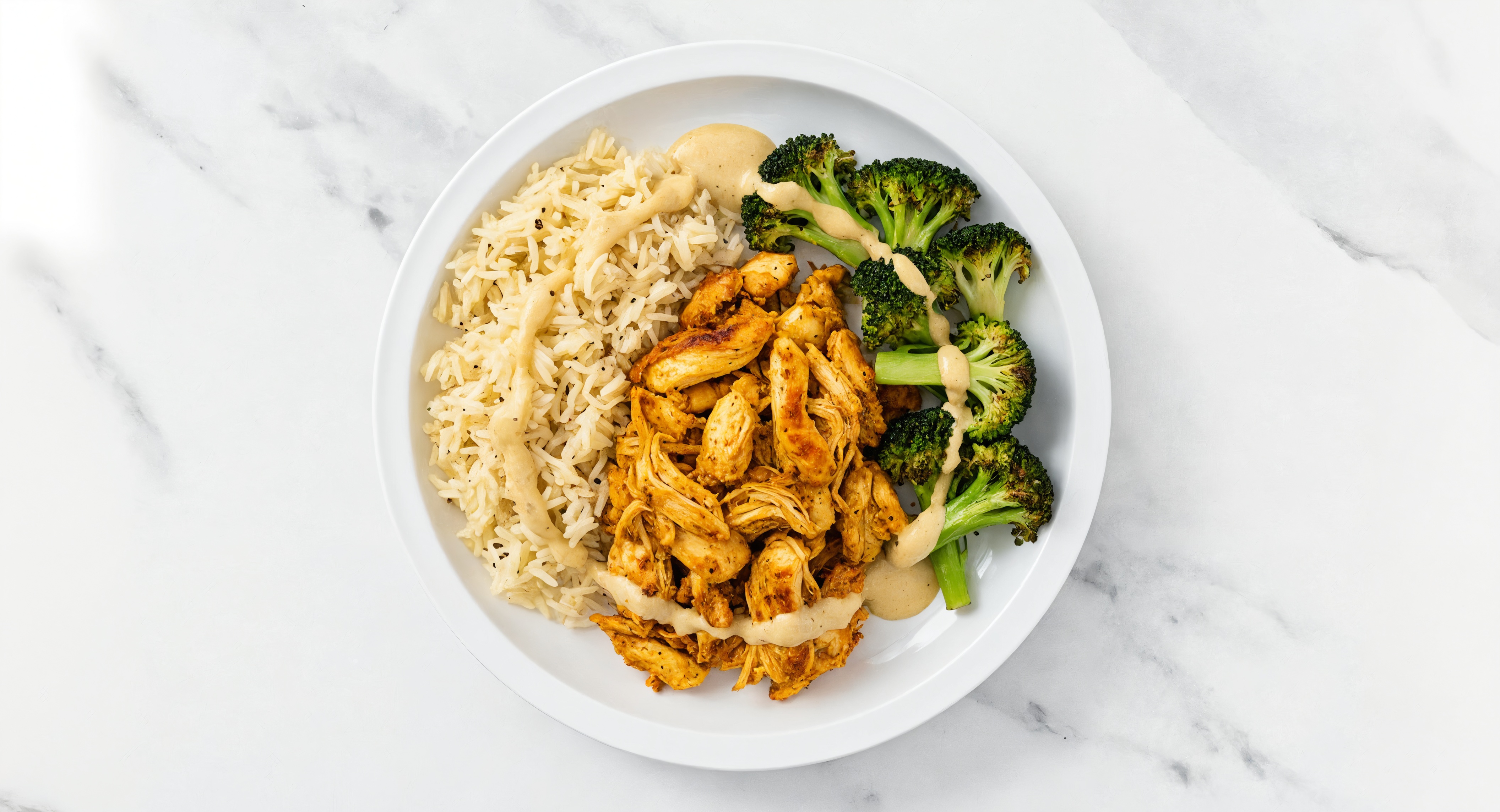 Creamy Honey Mustard Shawarma Chicken Rice Bowl with Broccoli Florets