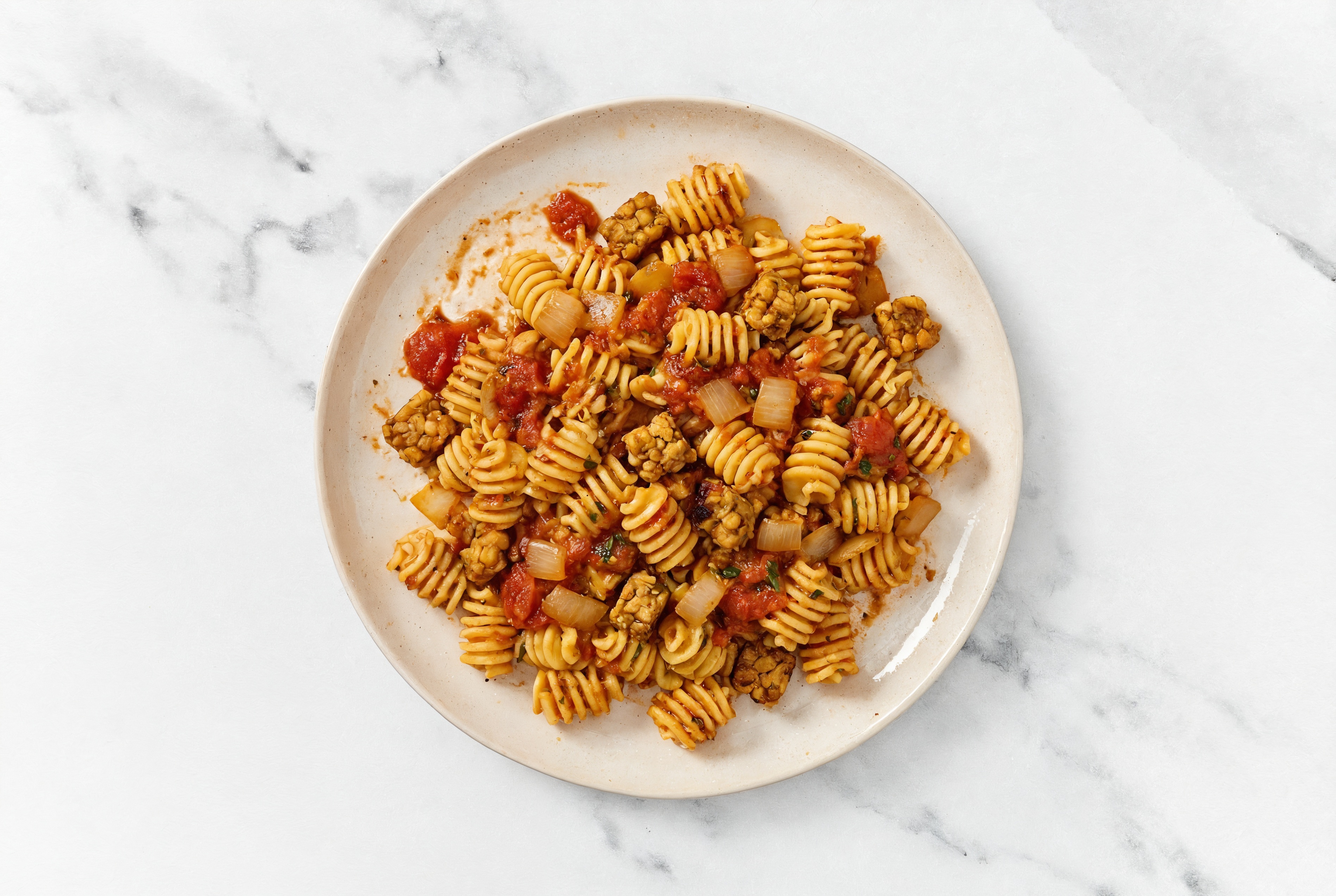 Protein Pasta with Marinara "Meat" Sauce with Chickpea Tempeh