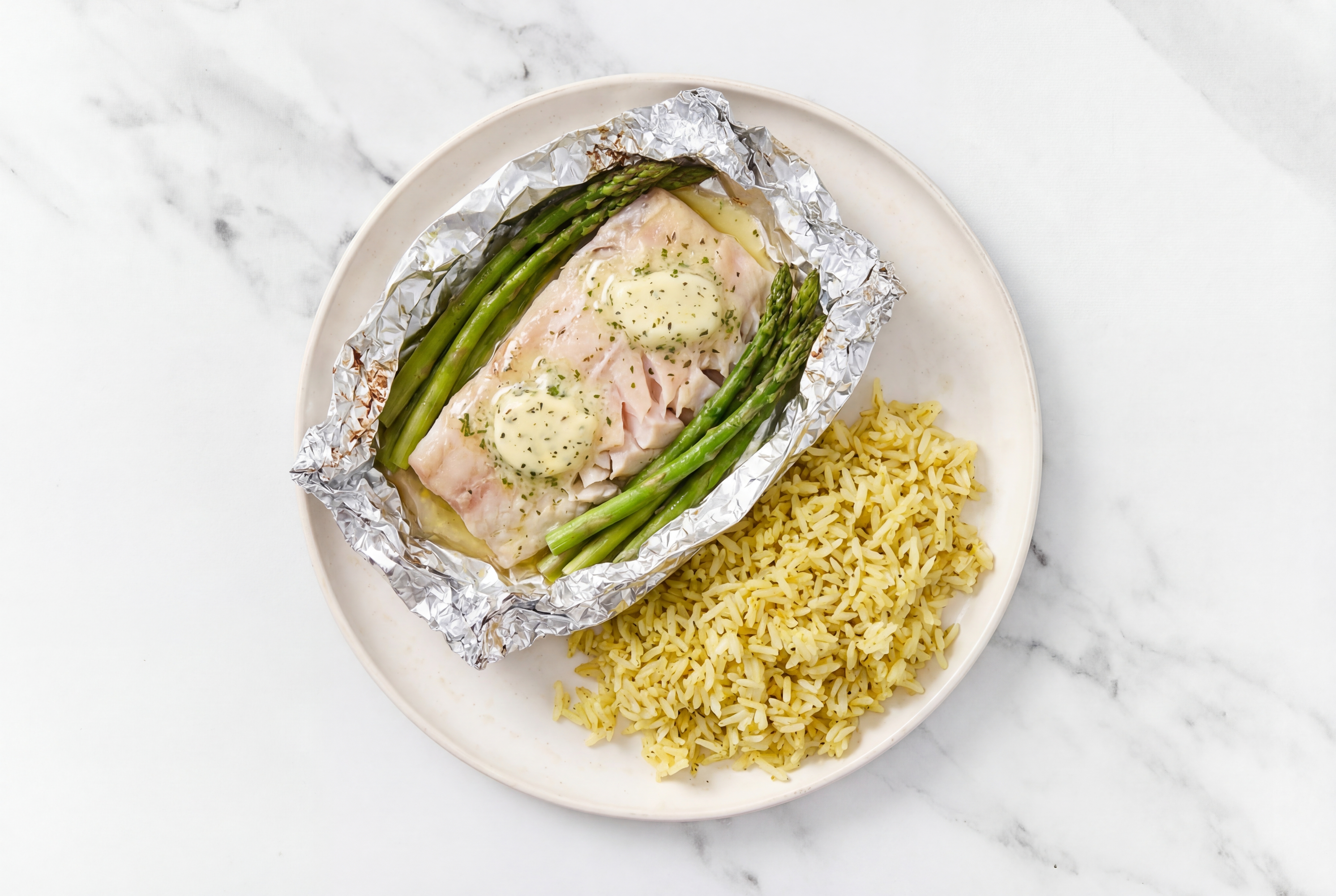 Easy-Cleanup Slow Churned Herb Pasture Butter Barramundi + Asparagus