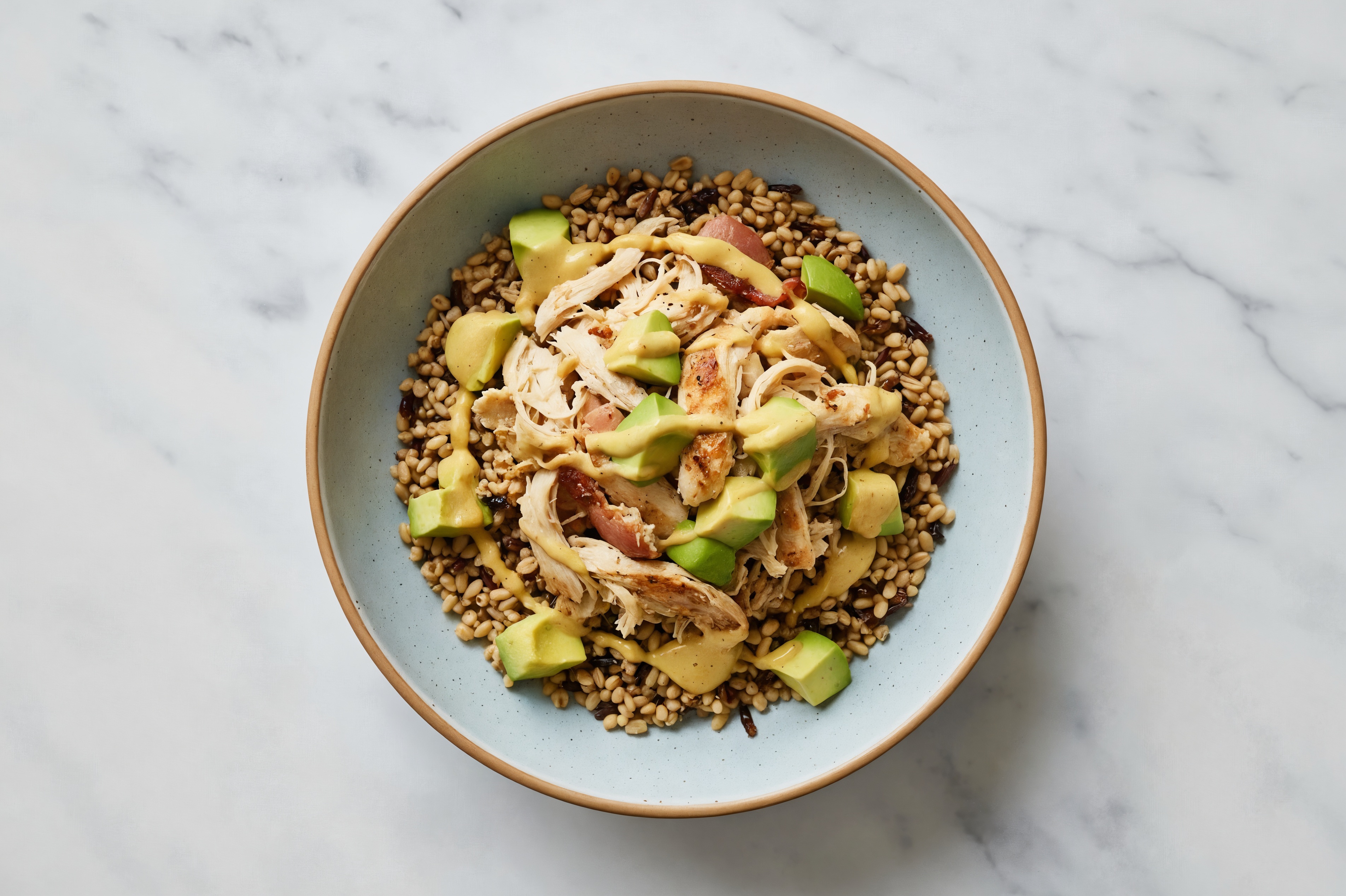 Bacon Chicken Patty & Avocado Grain Bowl with Honey Mustard