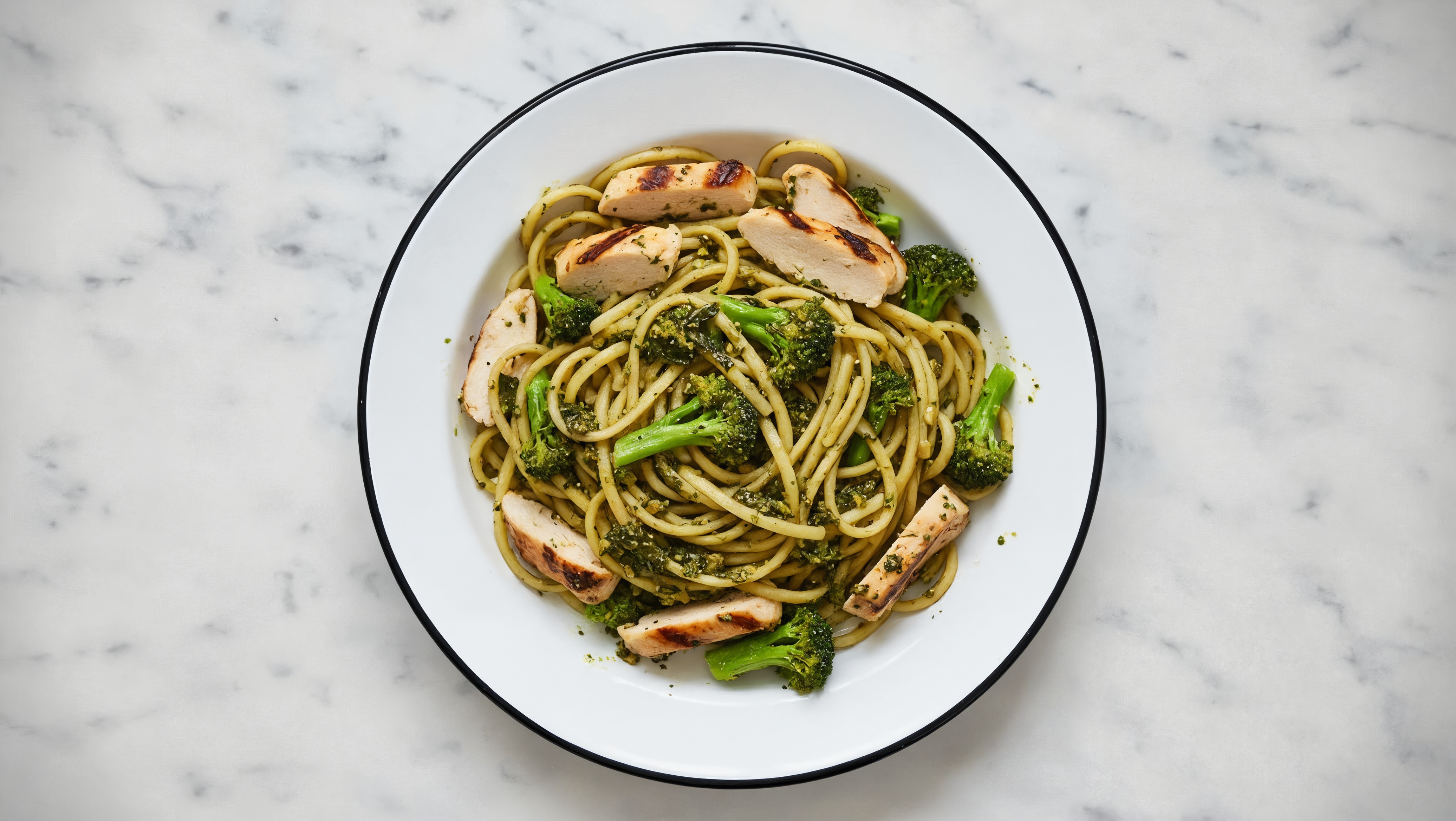 Grilled Seasoned Chicken Breast Cauliflower Pasta with Kale Pesto