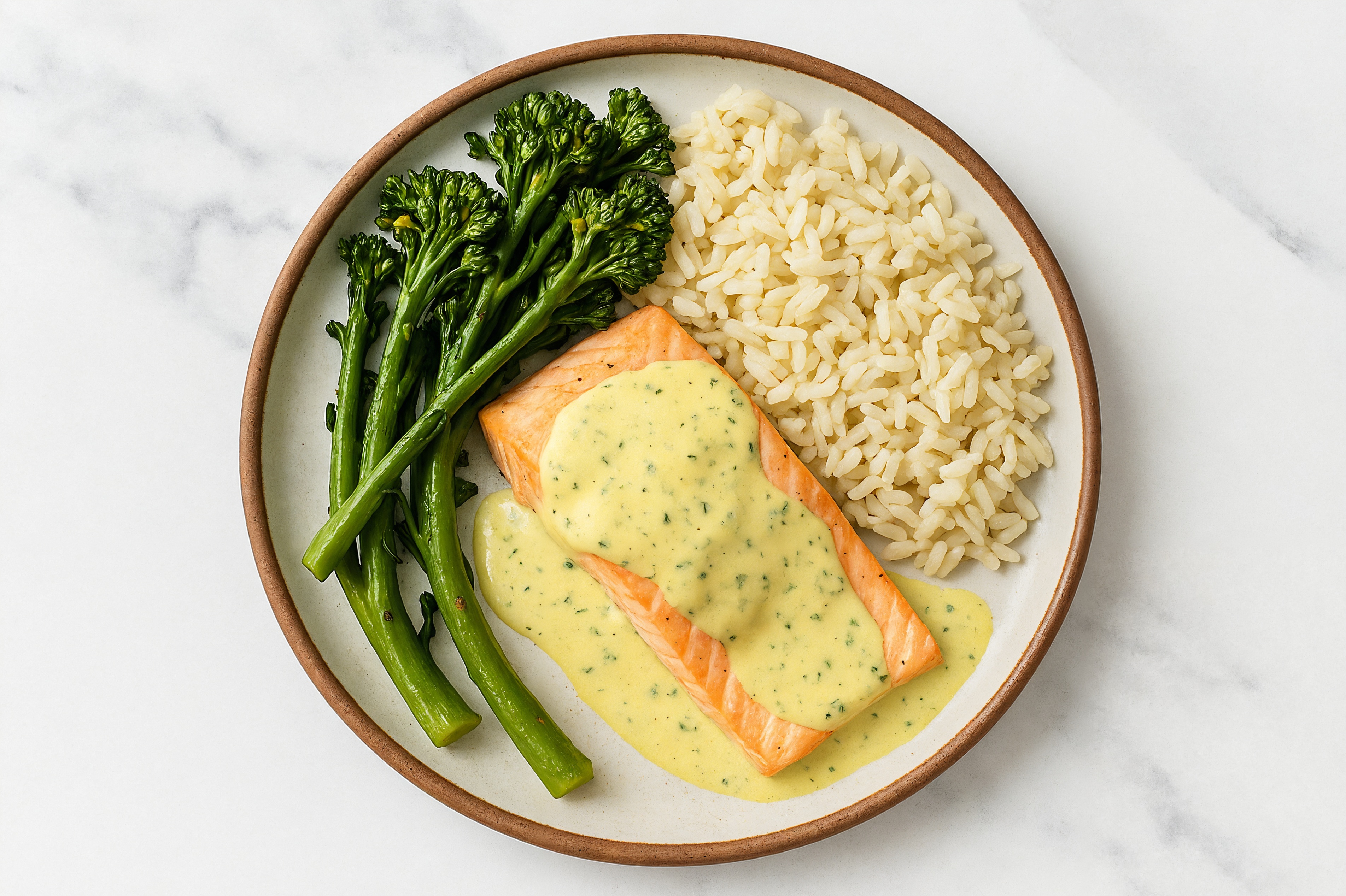 Creamy Herb Cream Salmon + Baby Broccoli with Long Grain White Rice