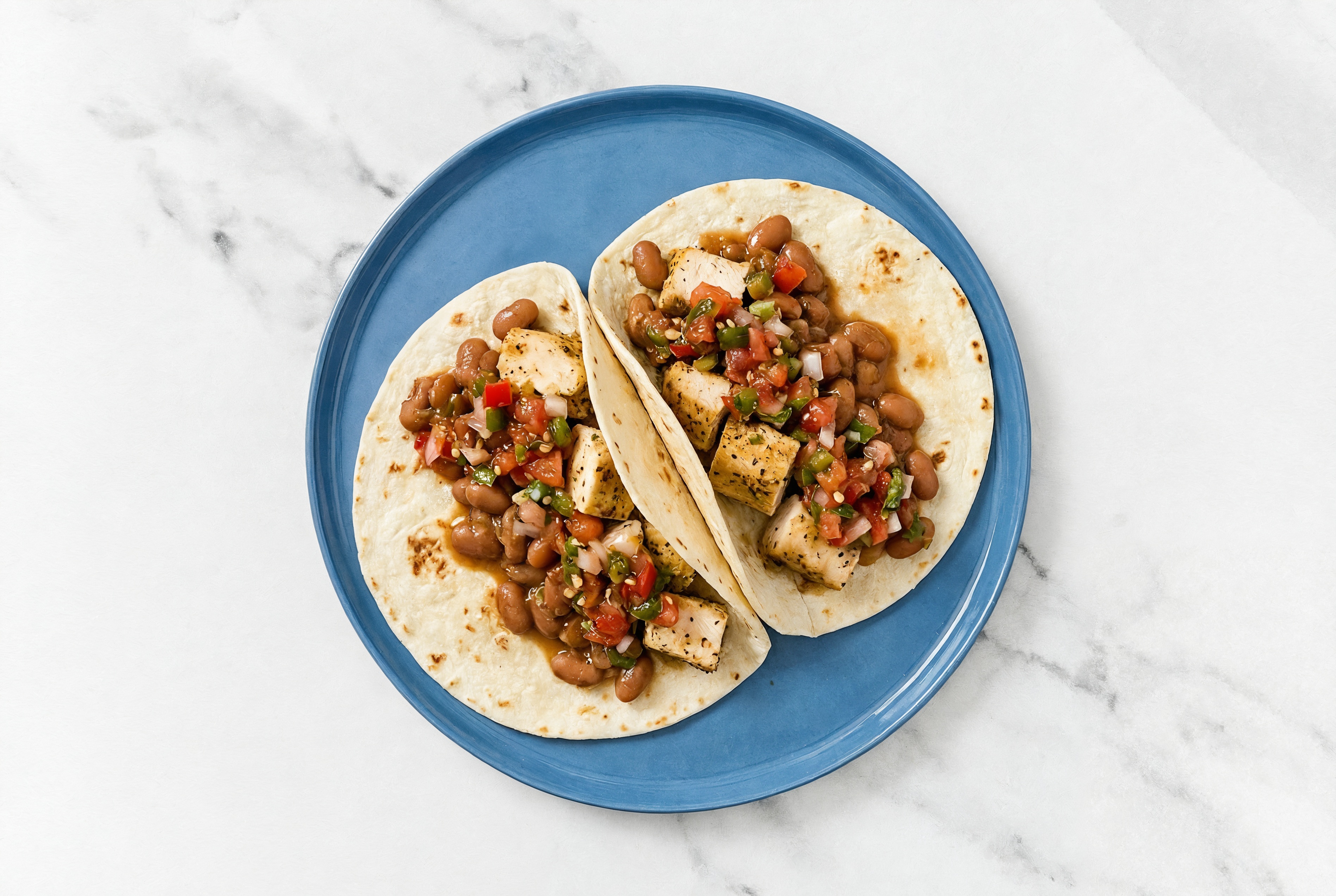 Garlic Chicken Tacos with Pico De Gallo & Pinto Beans