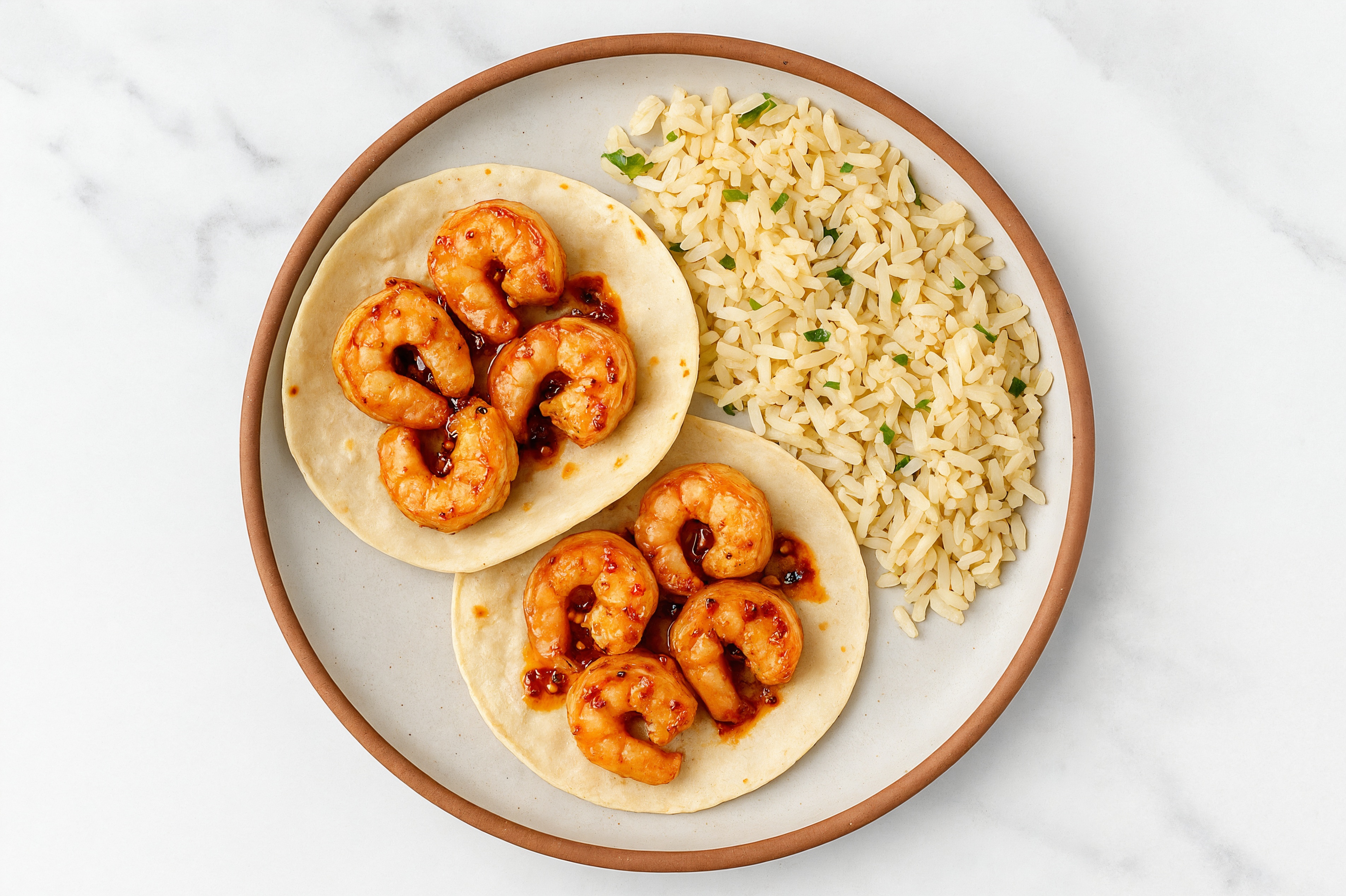 Chili Crisp Shrimp Tacos + Cilantro Rice