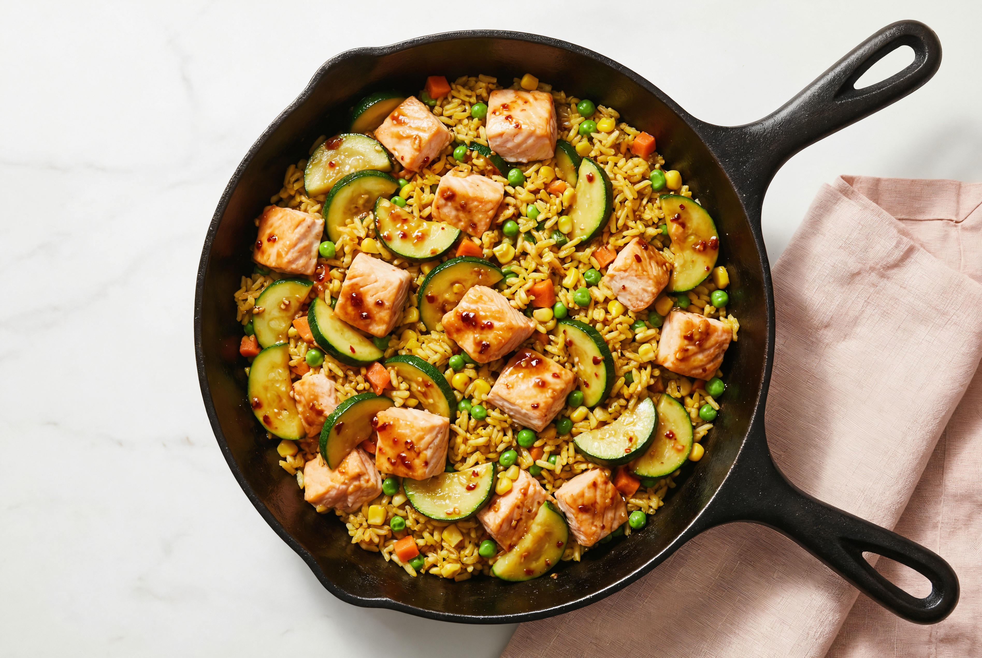 Salmon + Zucchini Fried Rice