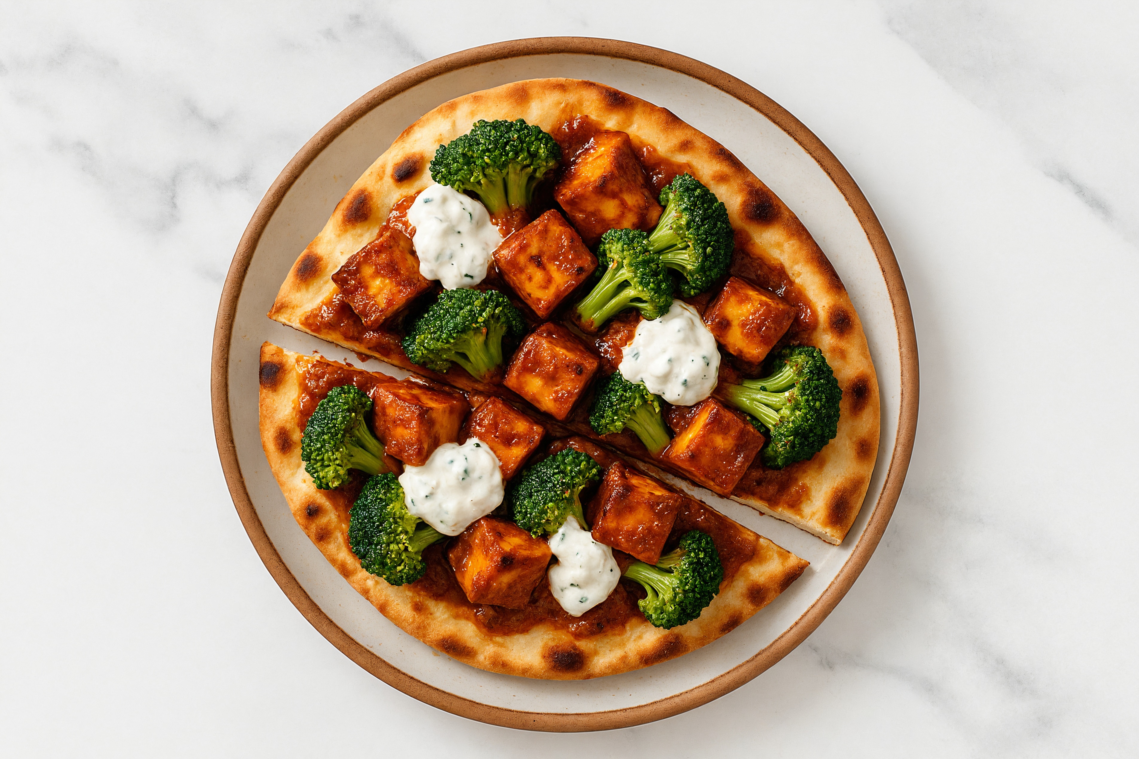 Tandoori Paneer + Broccoli Florets Flatbread with Tzatziki