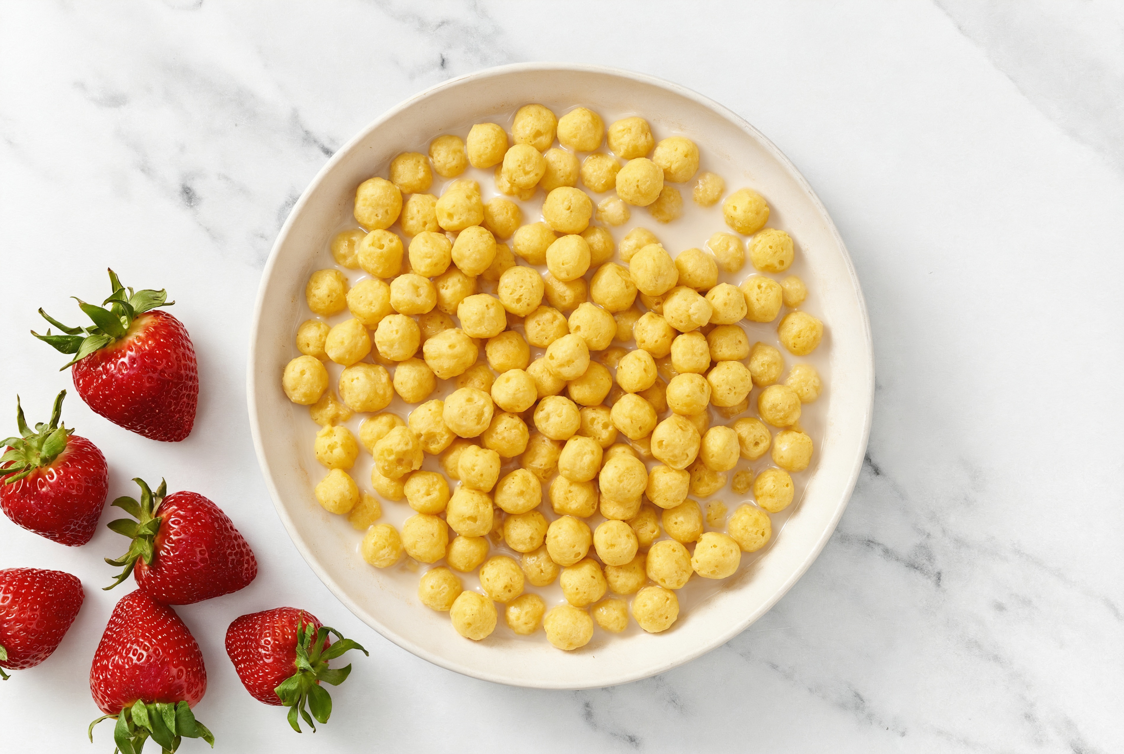 Panda Puff Cereal with Oat Milk + Fresh Strawberries