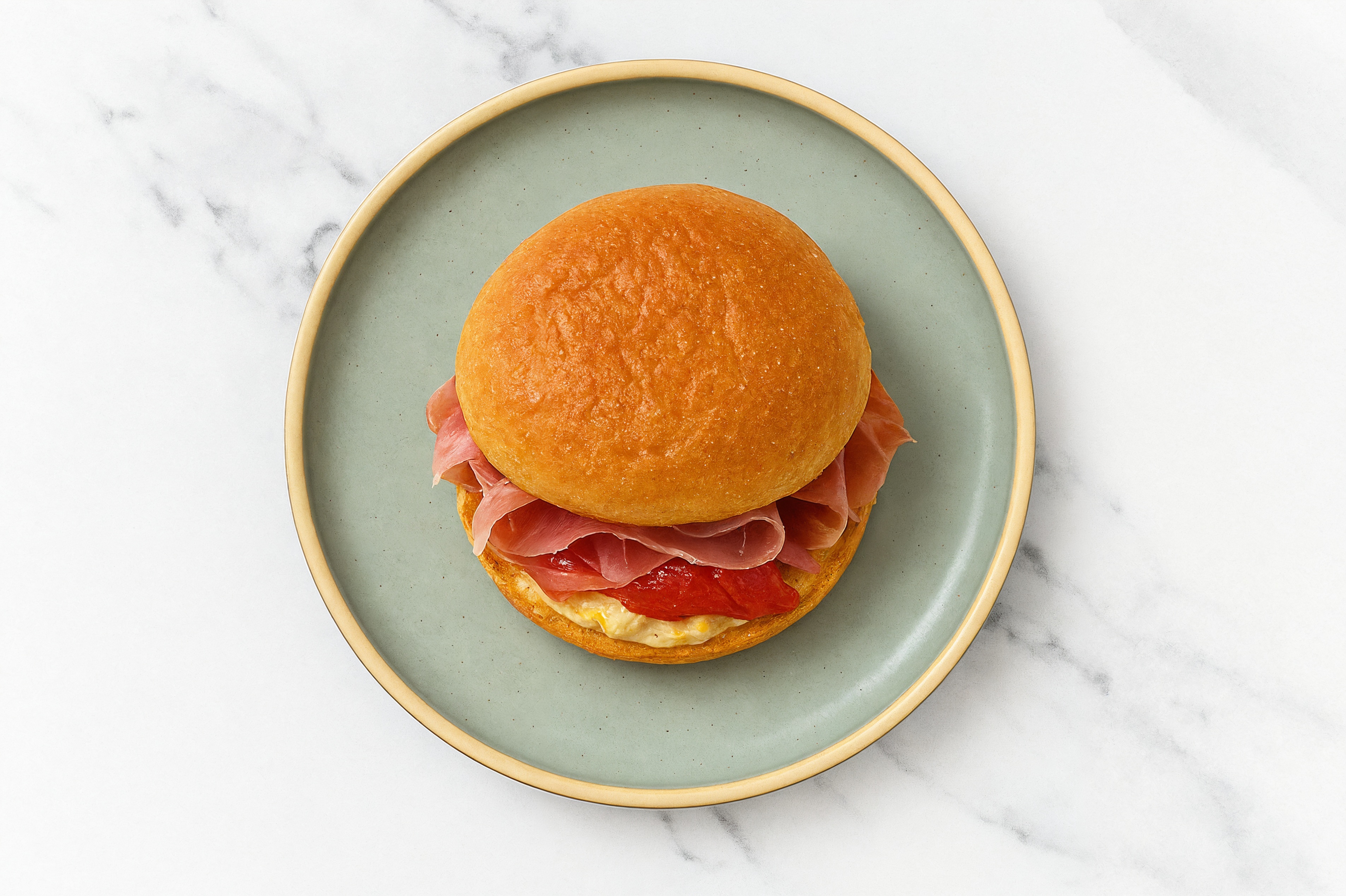 Street Corn Prosciutto Sandwich with Roasted Peppers on Gluten-Free Buns