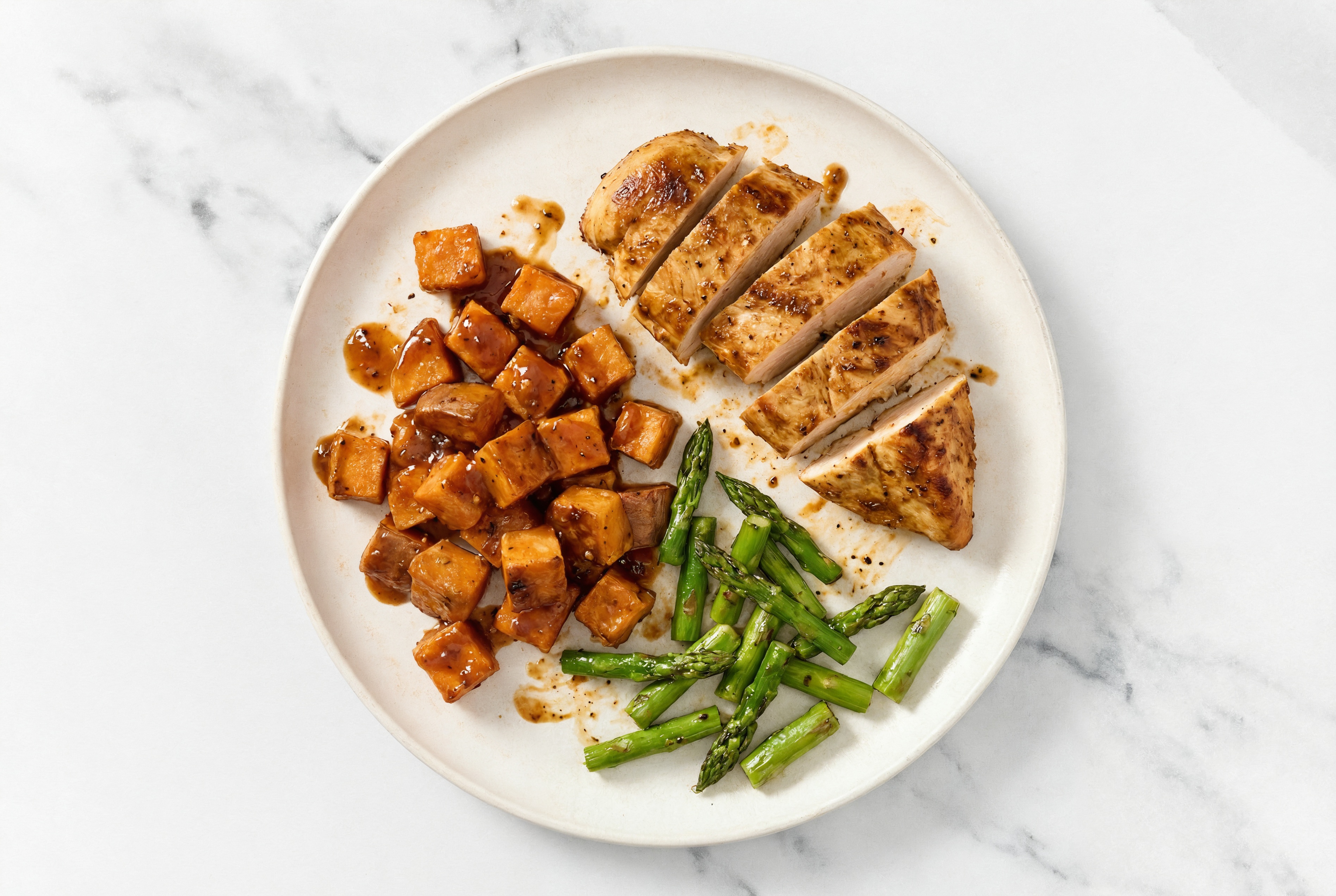 Chicken Breast with Hickory Sweet Potatoes + Asparagus