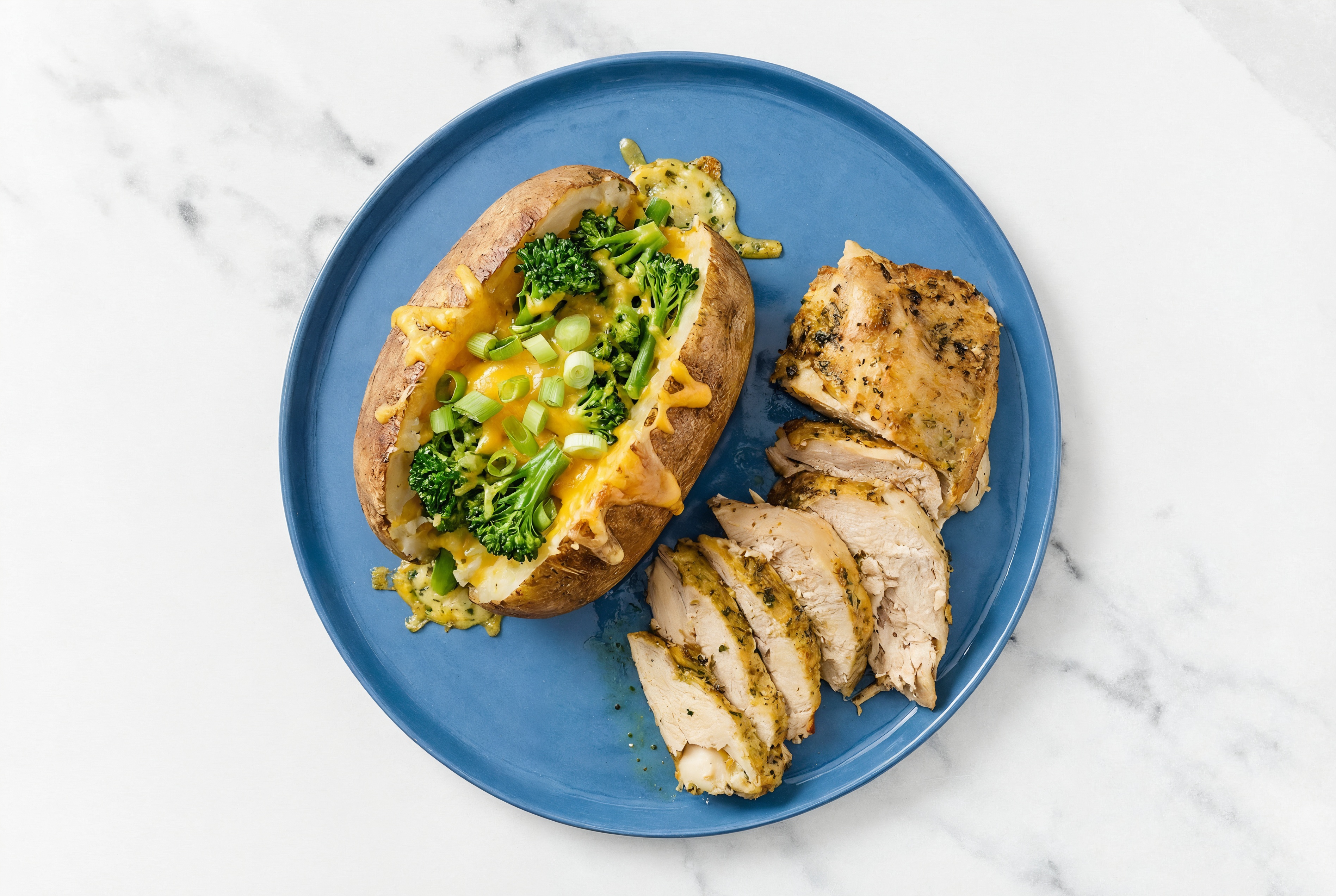 Herby Lemon Pepper Chicken + Broccoli Cheddar Baked 'Tato
