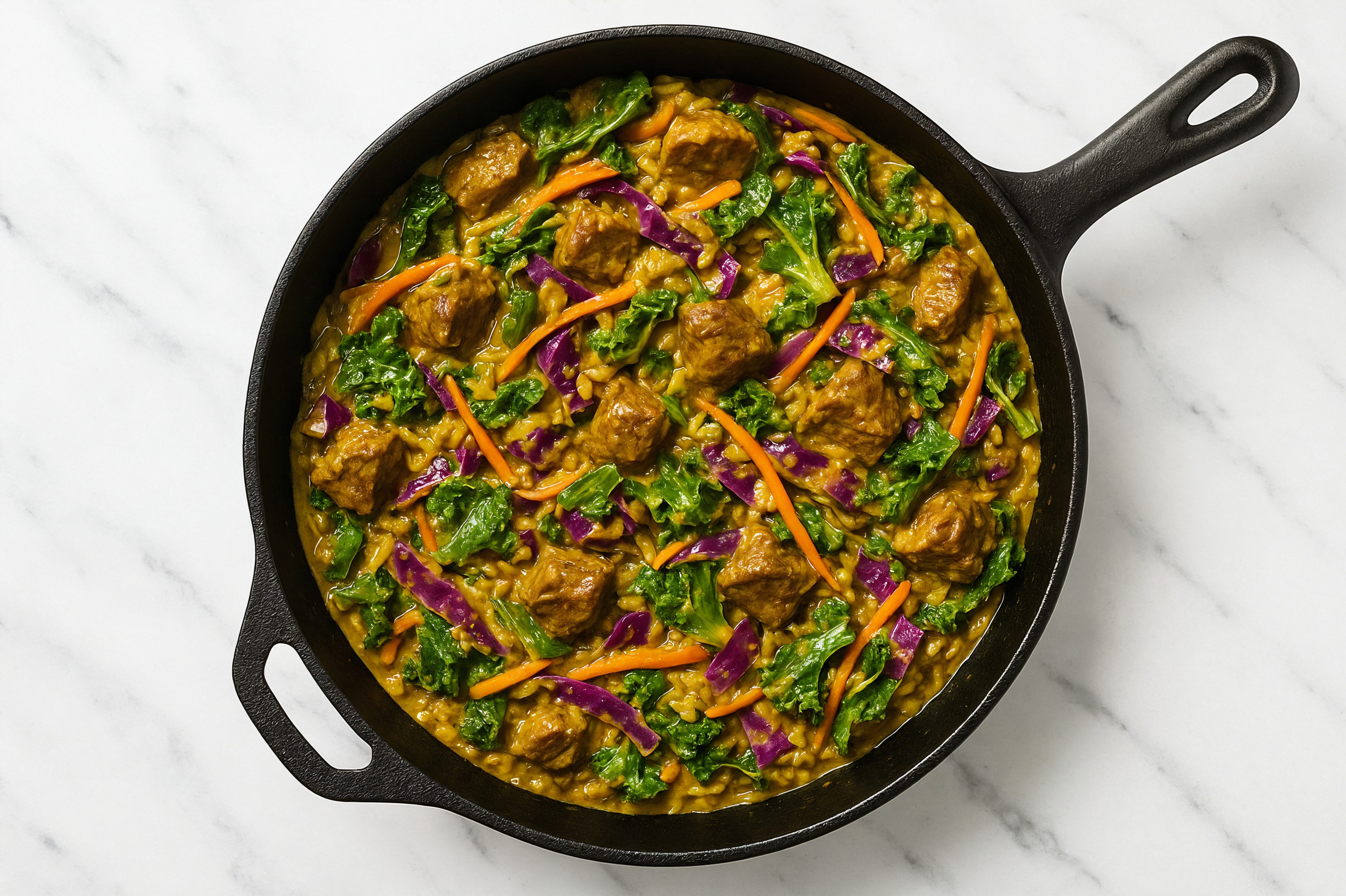 Curry Rainbow Veggie + Bison Stir-Fry with Brown Rice