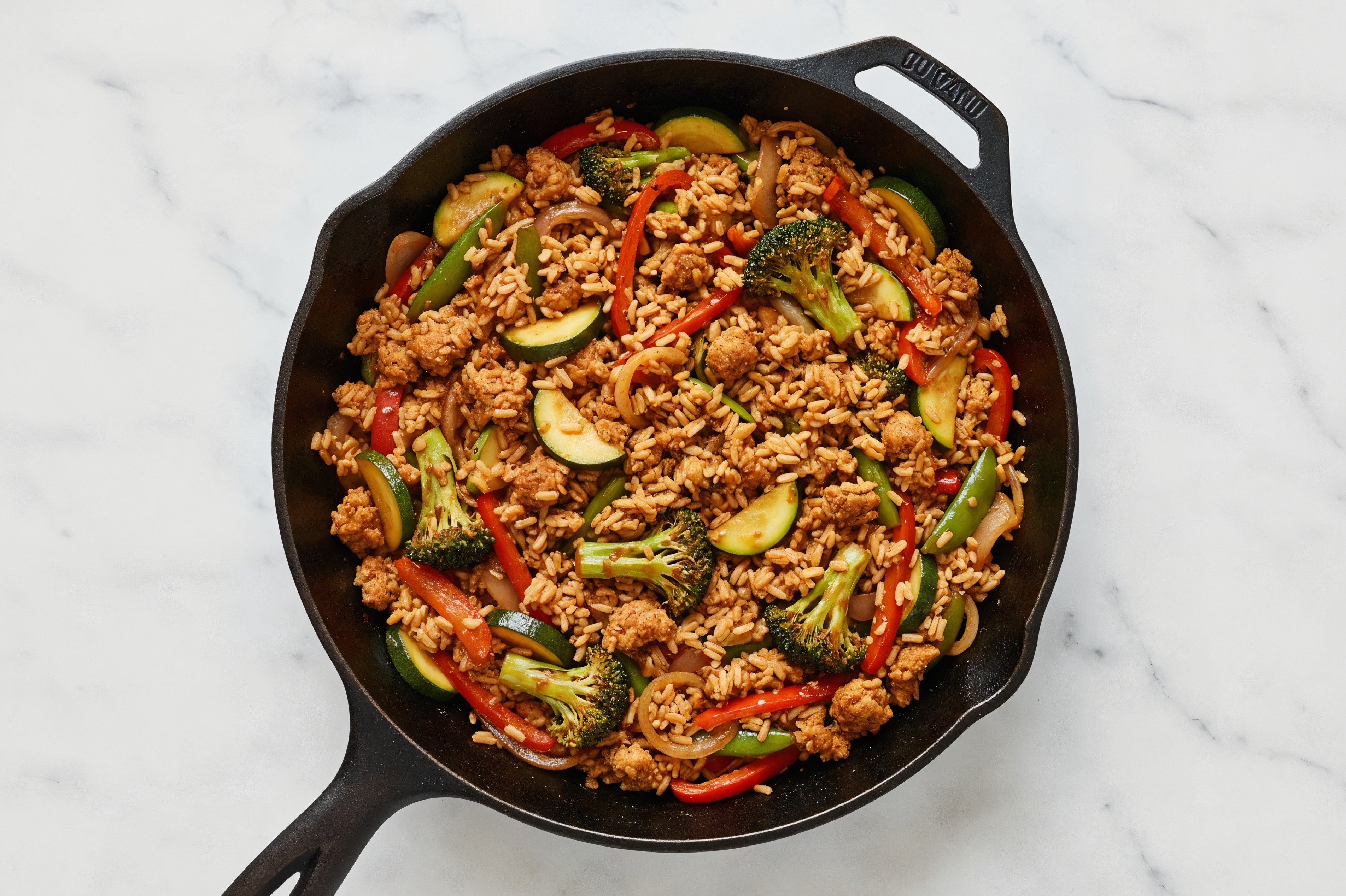 Sesame Ginger Veggie + Ground Turkey Stir-Fry with Brown Rice