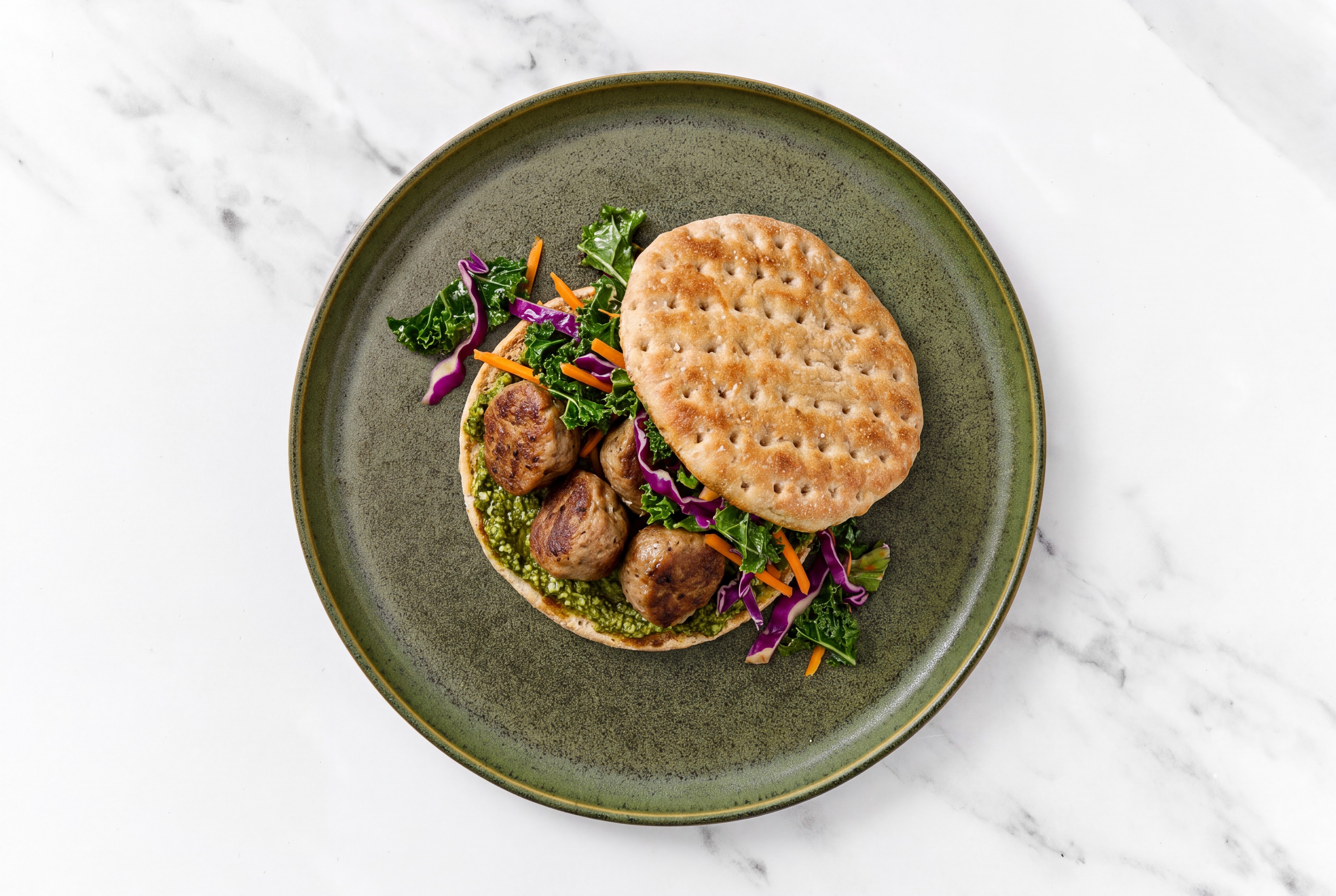 Basil Pesto Rainbow Meatball Sandwich