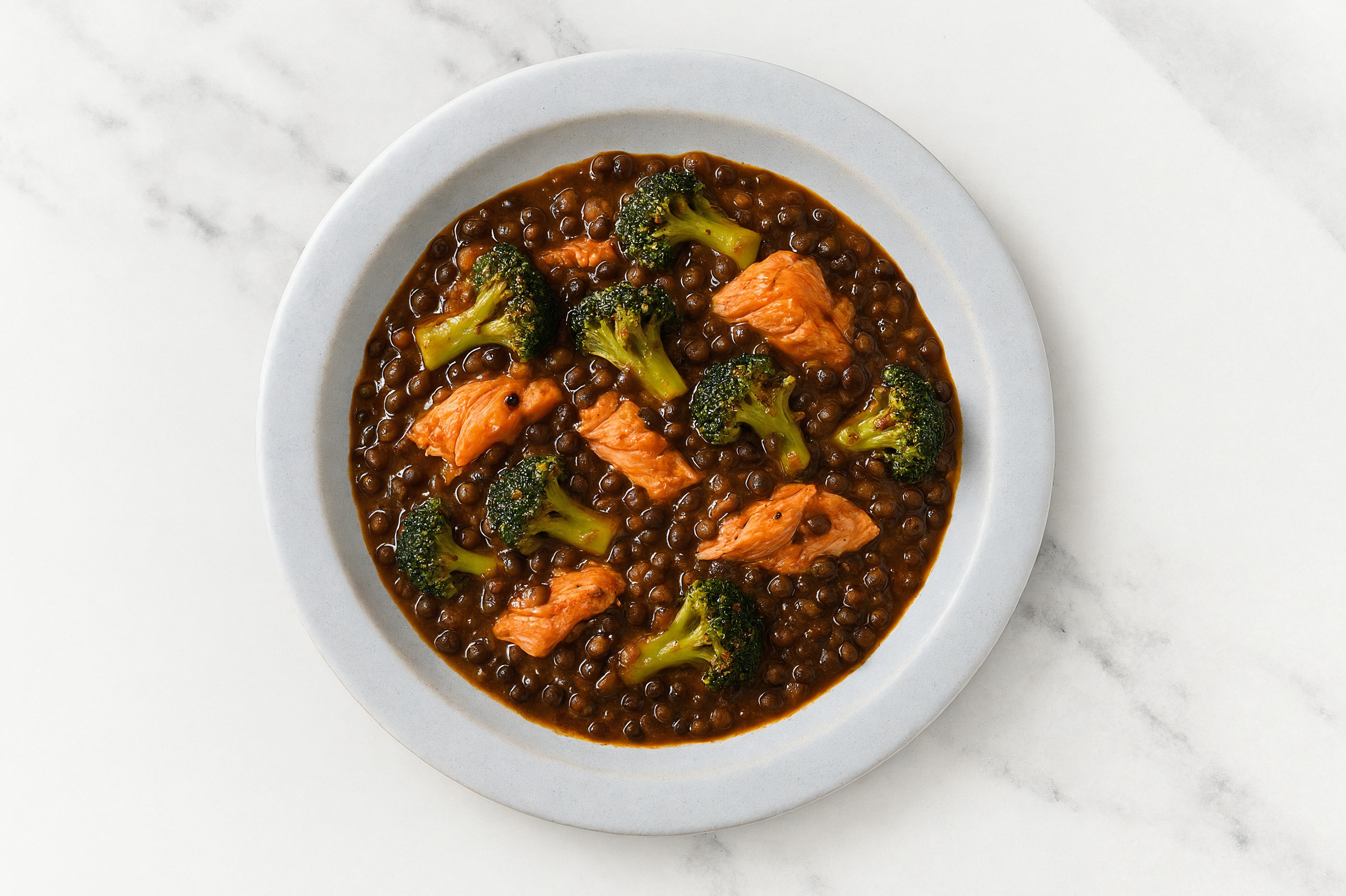 Salmon & Lentil Stew with Broccoli