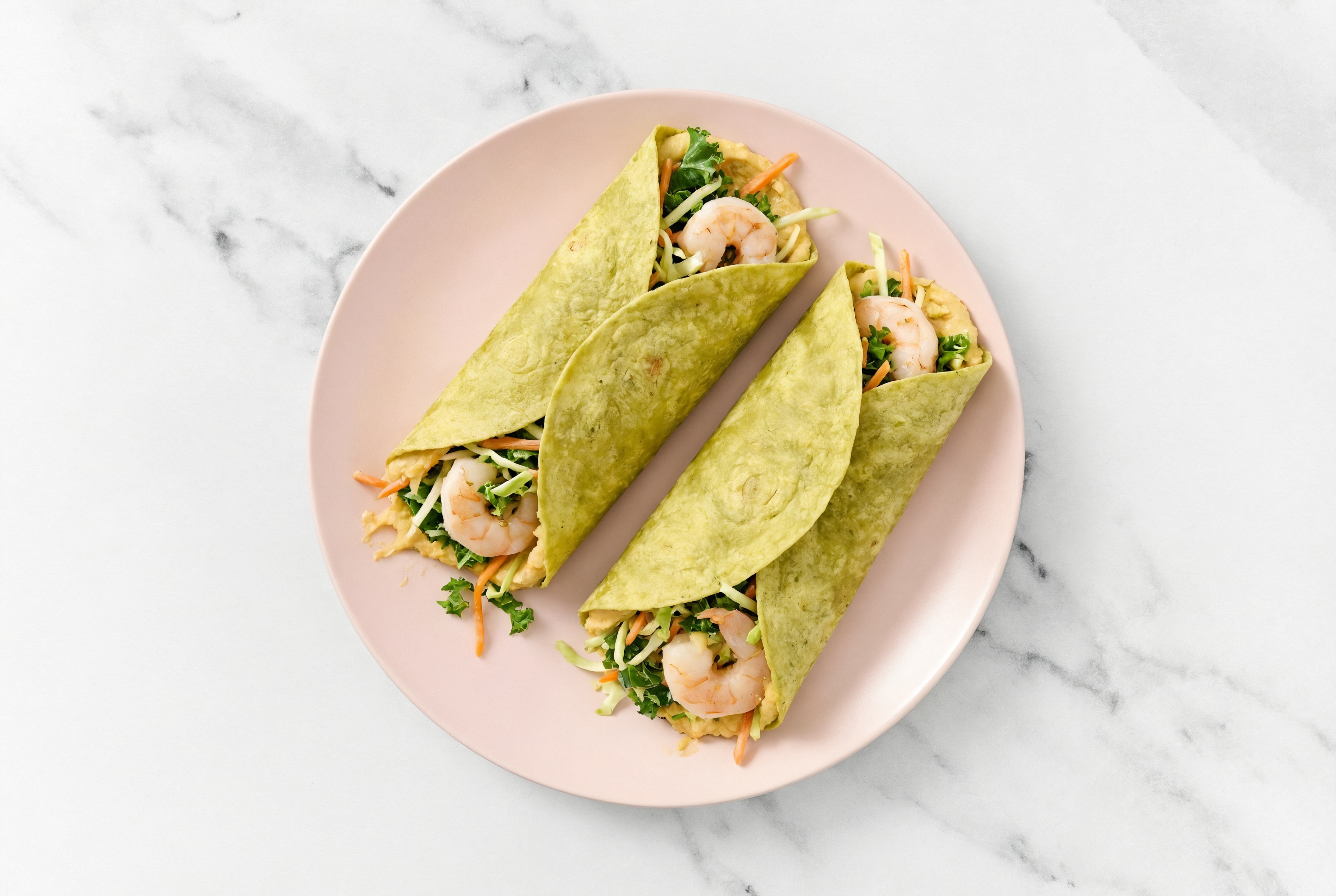 Herby Medium Cooked Shrimp + French Onion Hummus Wrap