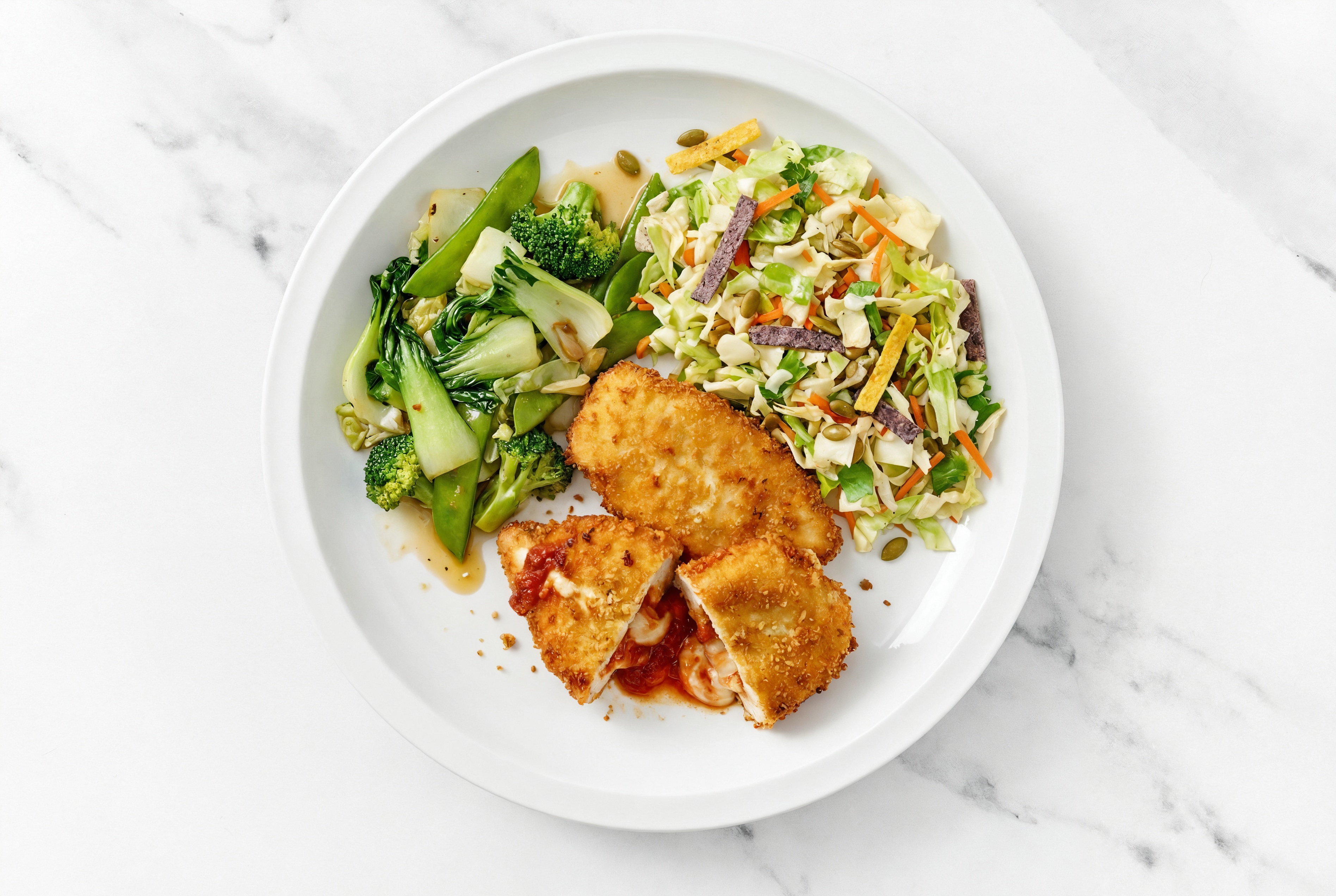 "Chicken" Parm with Bok Choy & Southwest Salad