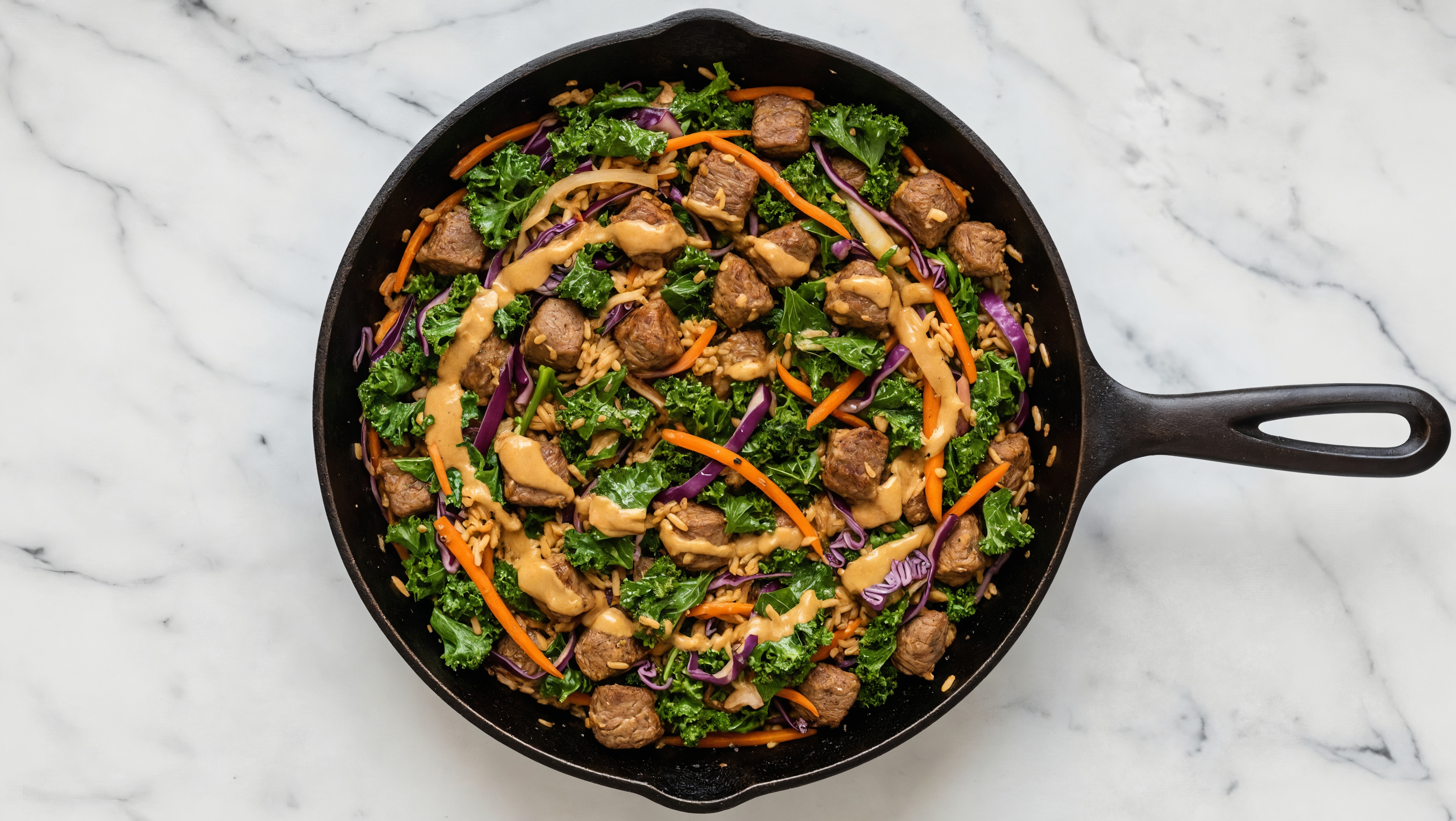 Thai Peanut Rainbow Veggie + Bison Stir-Fry with Brown Rice