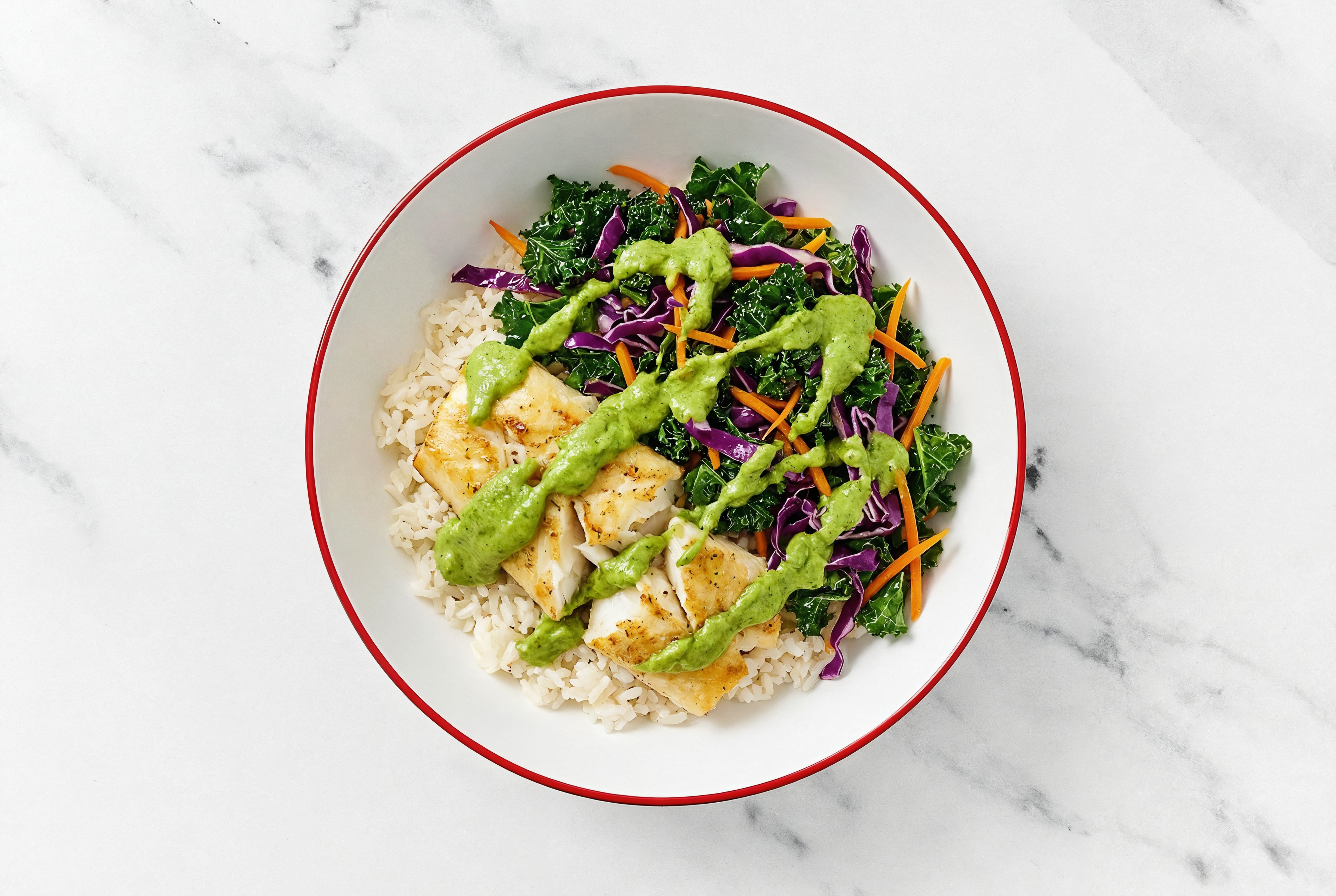 Albacore Halibut & Rainbow Veggie Grain Bowl with Avocado