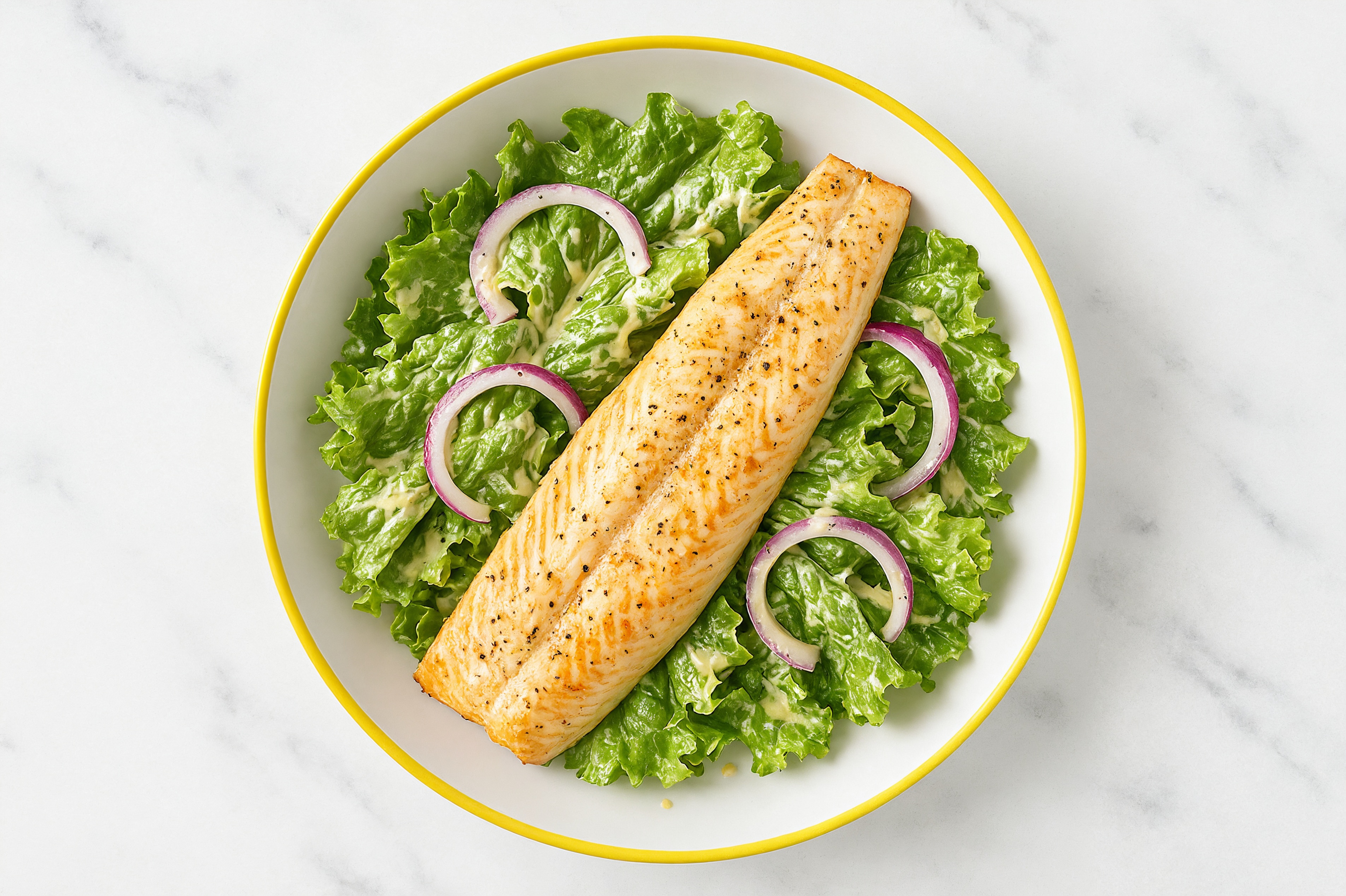 Green Leaf Salad with Trout, Onion & Creamy Caesar Dressing