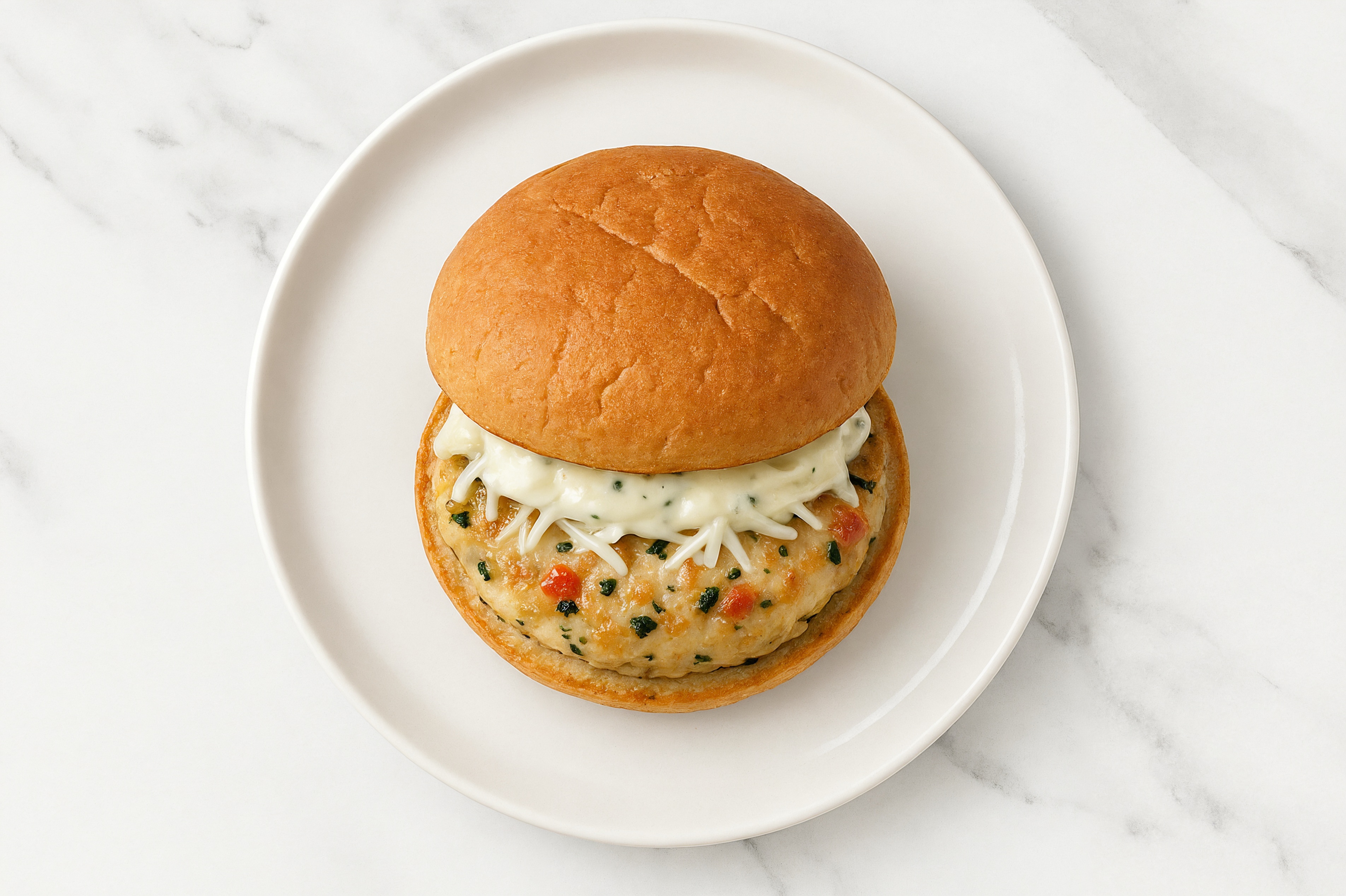"Mozzarella" Chicken Burger on GF Bun with Cucumber Tzatziki