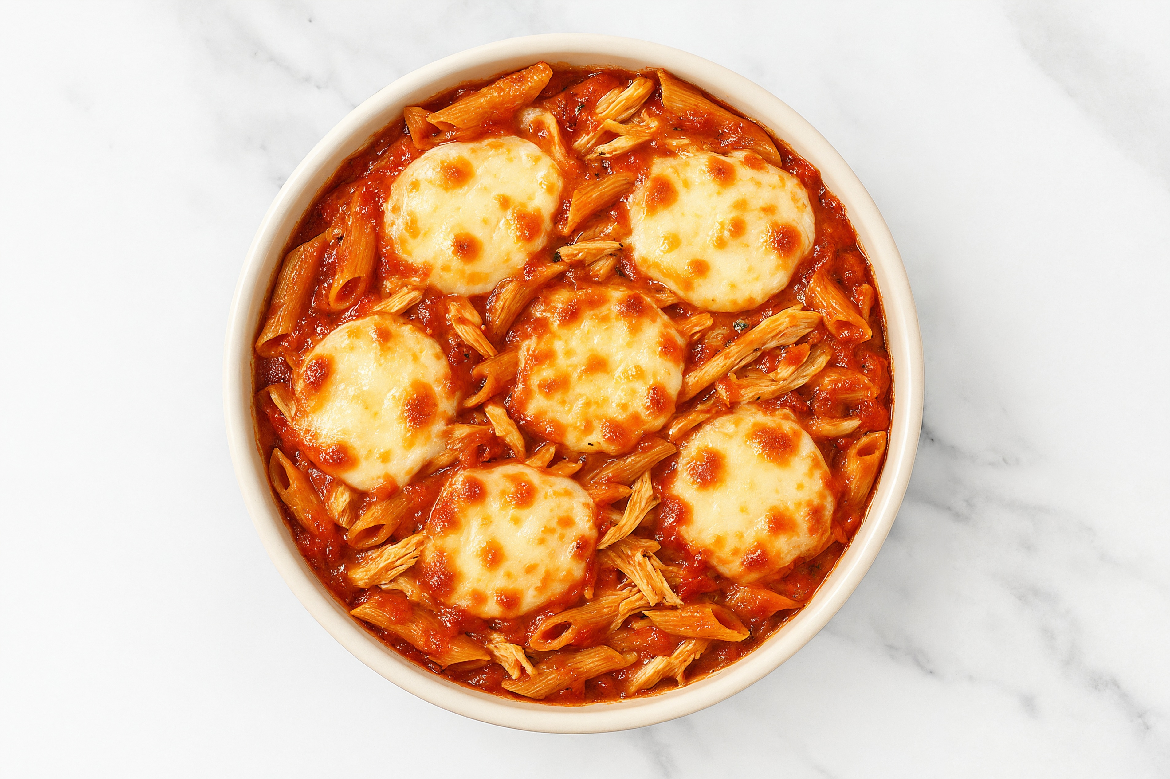 Chicken Parmesan Pasta Casserole with Mozzarella Ball