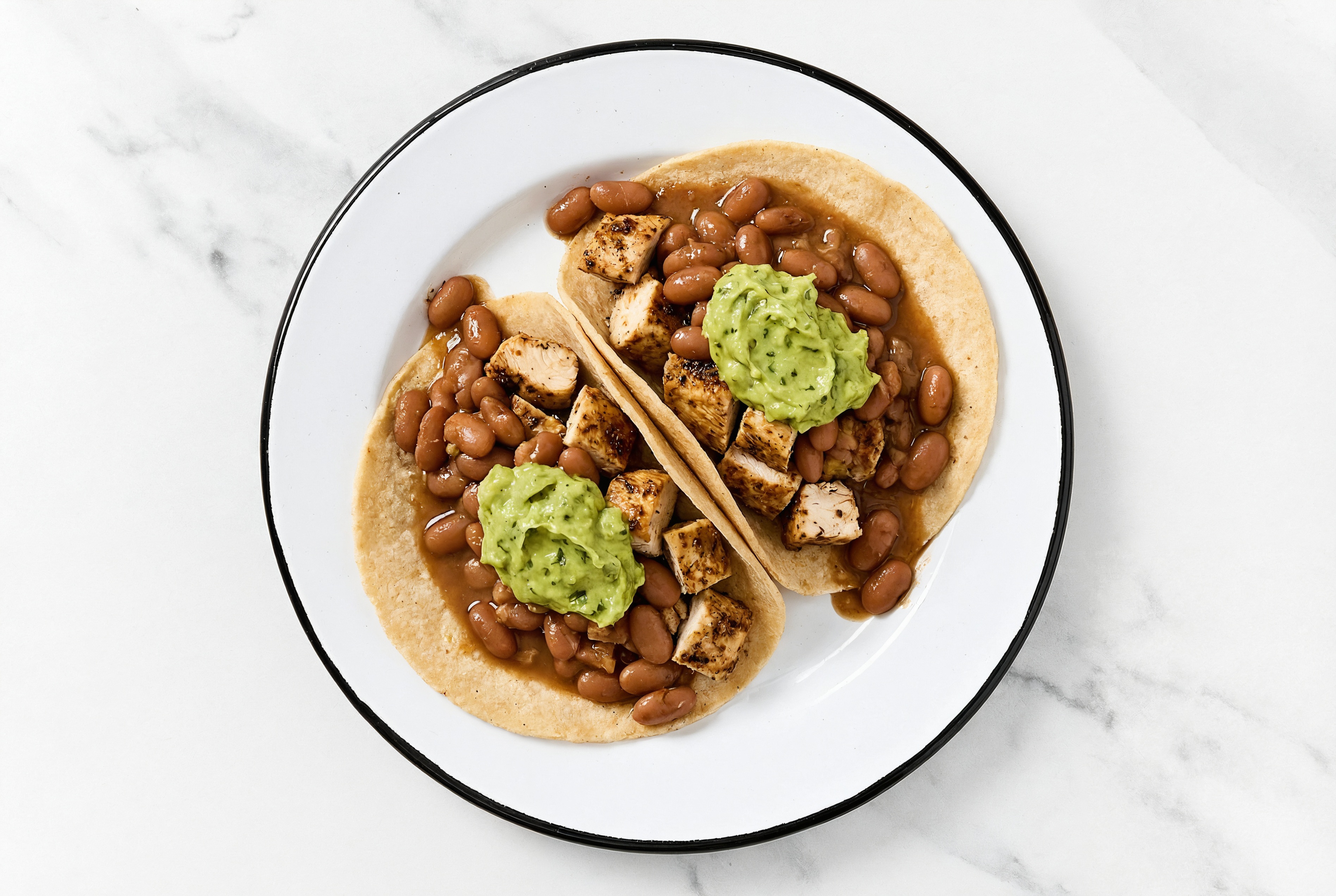 Garlic Chicken Tacos with Guacamole & Pinto Beans