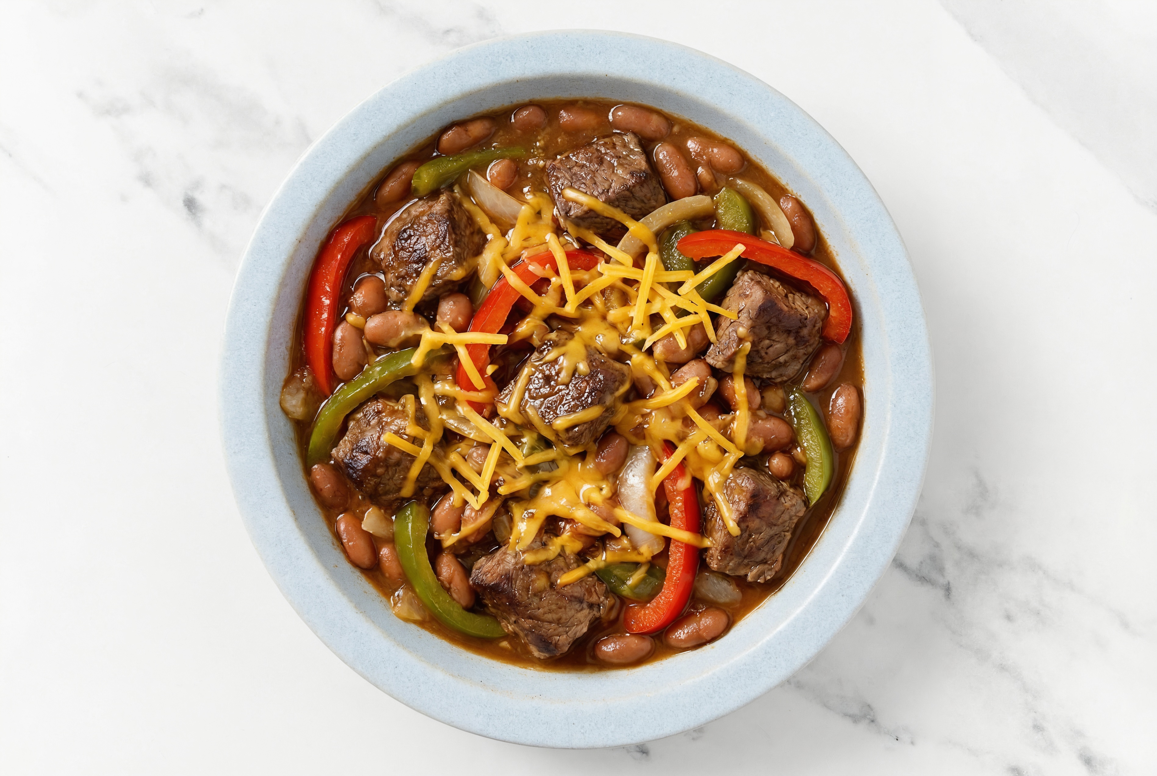 Sirloin Beef Pinto Bean Chili with Shredded Sharp Cheddar Cheese