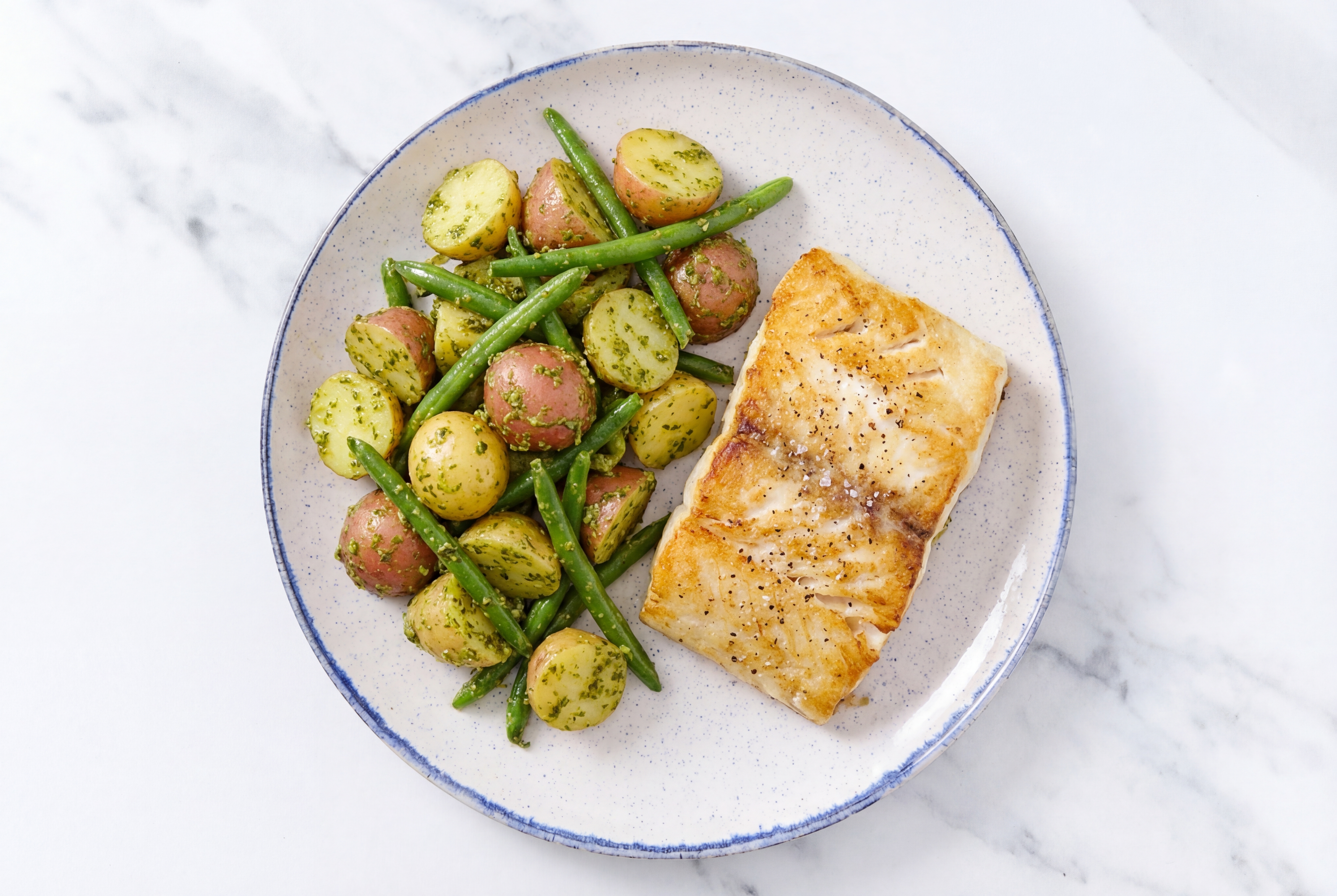 Herby Seared Barramundi + Pesto Potato Salad