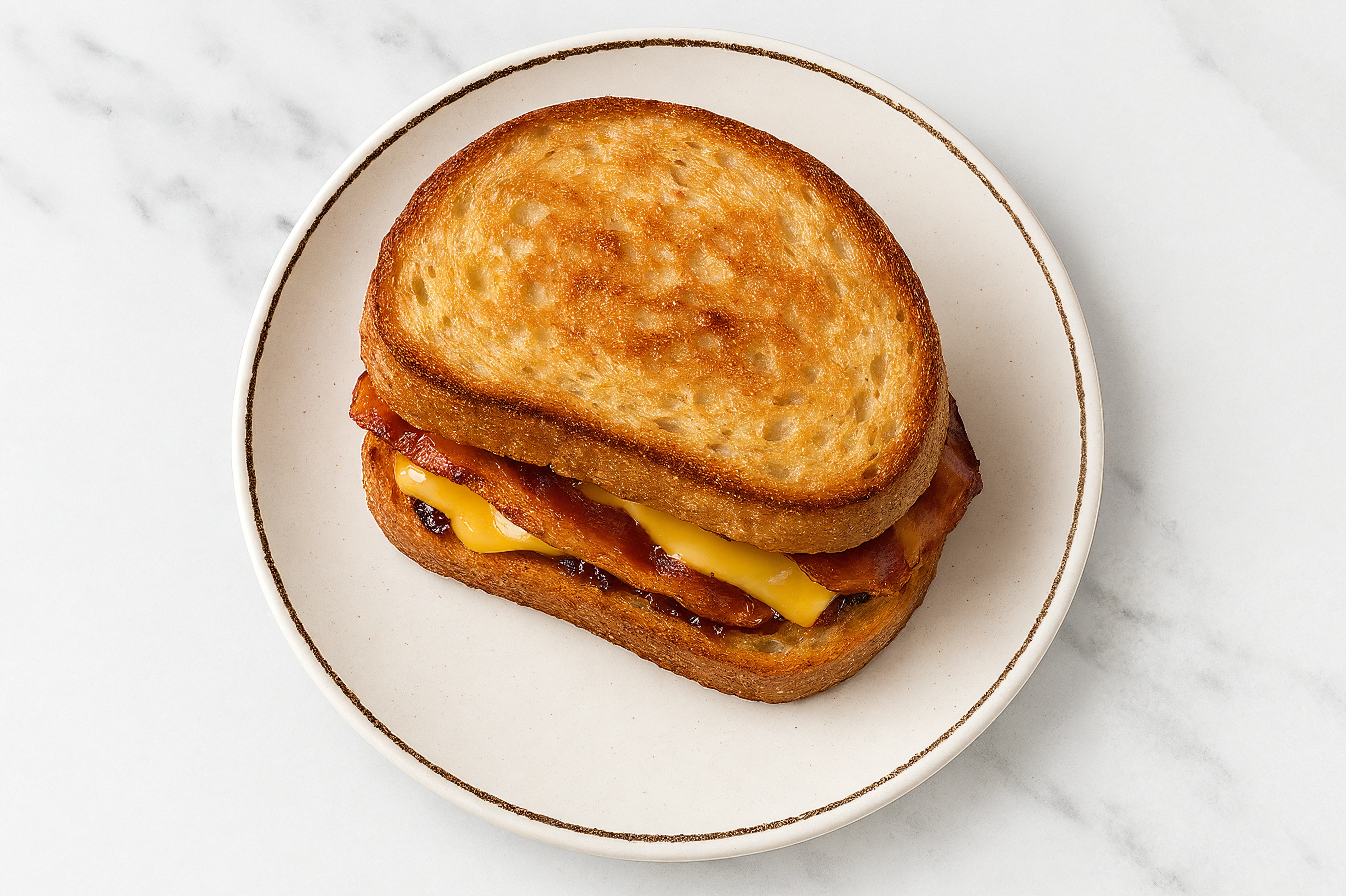 Turkey Bacon, Gouda + Strawberry Jam Sourdough Grilled Cheese