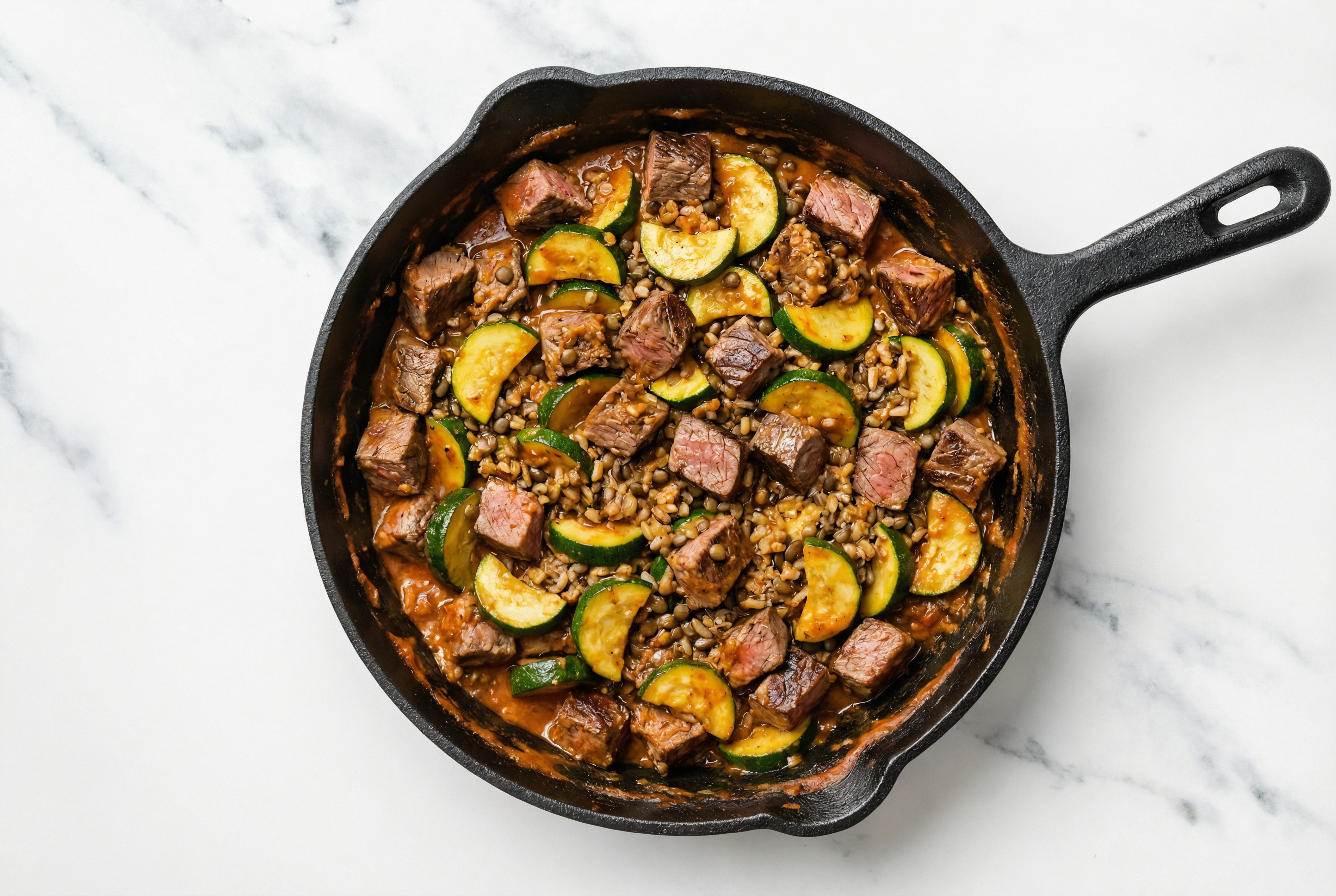 Tikka Masala Beef Sirloin Stir-Fry with Zucchini over Quinoa