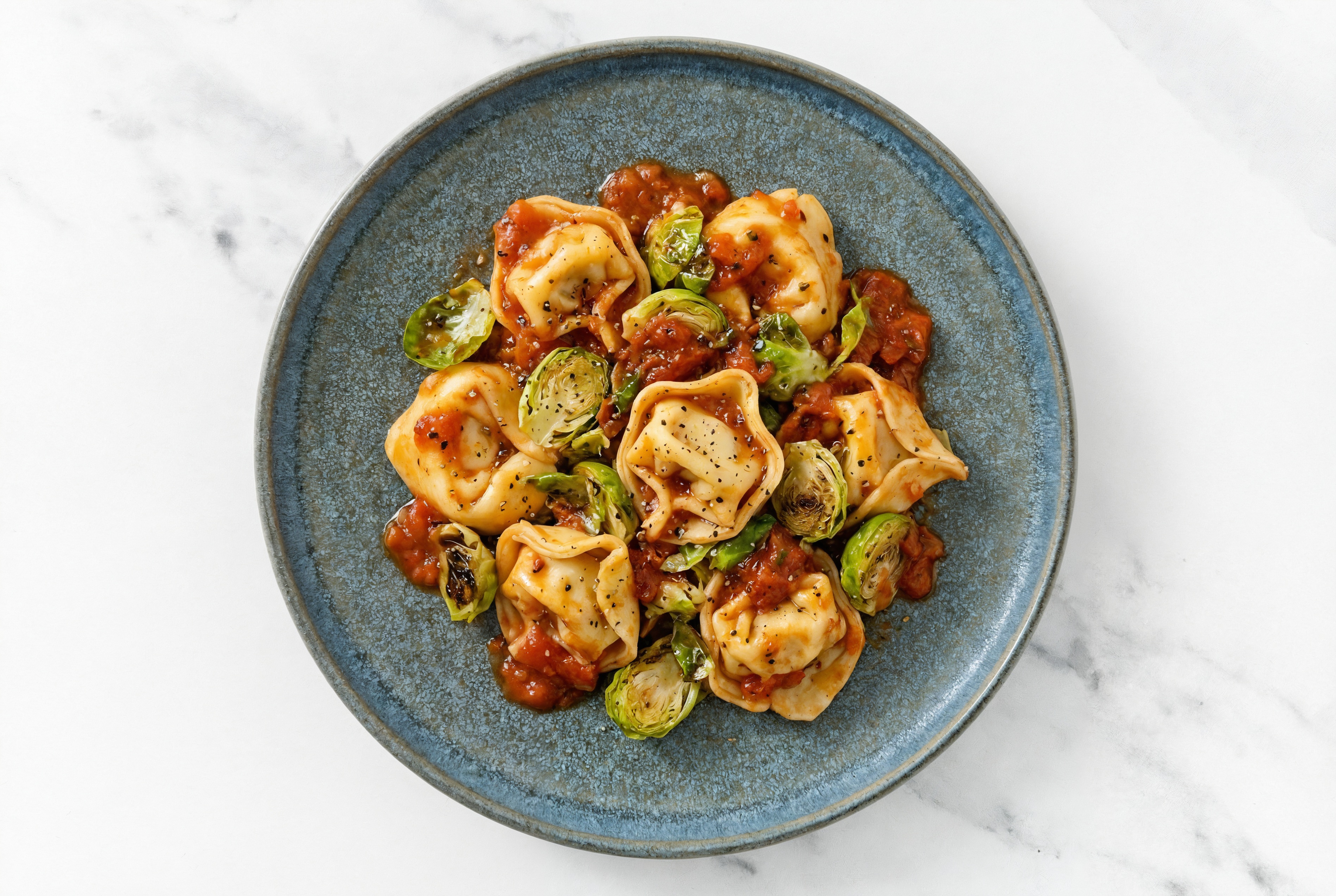 Cheese Tortelloni Marinara + Brussels