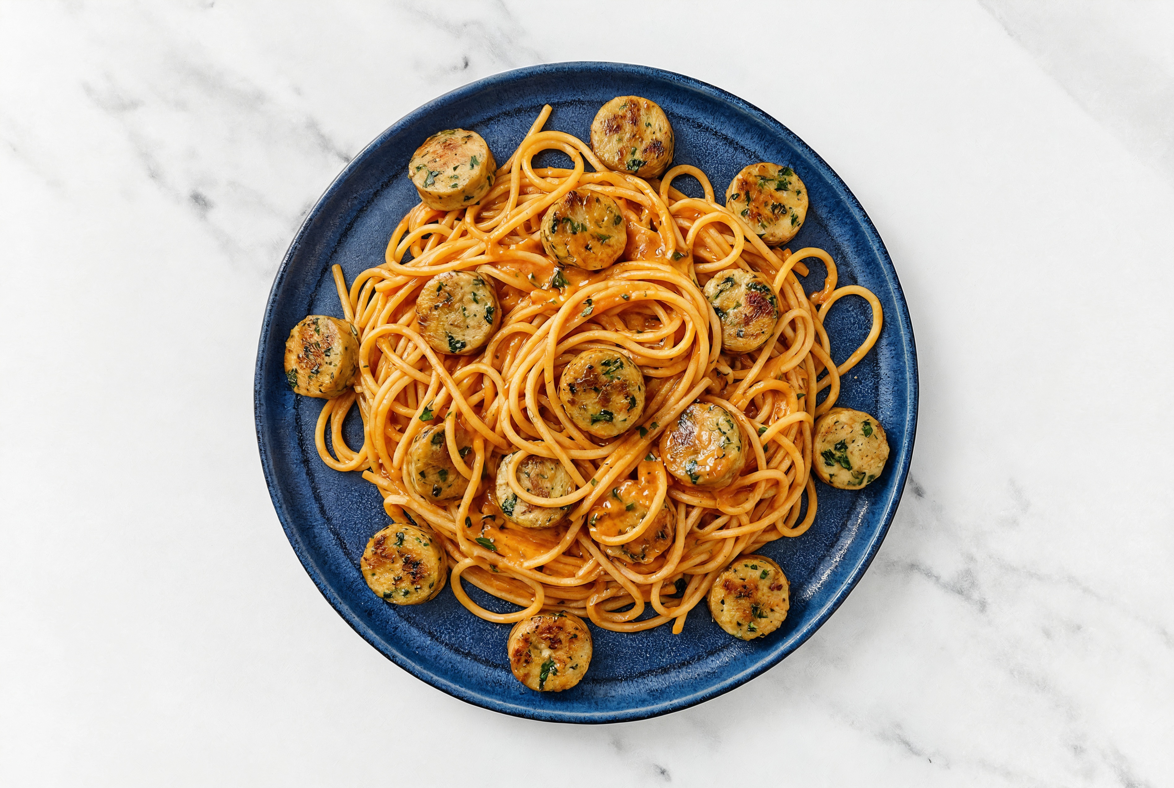 Vodka Sauce Gluten Free Spaghetti with Garlicky Chicken Sausage