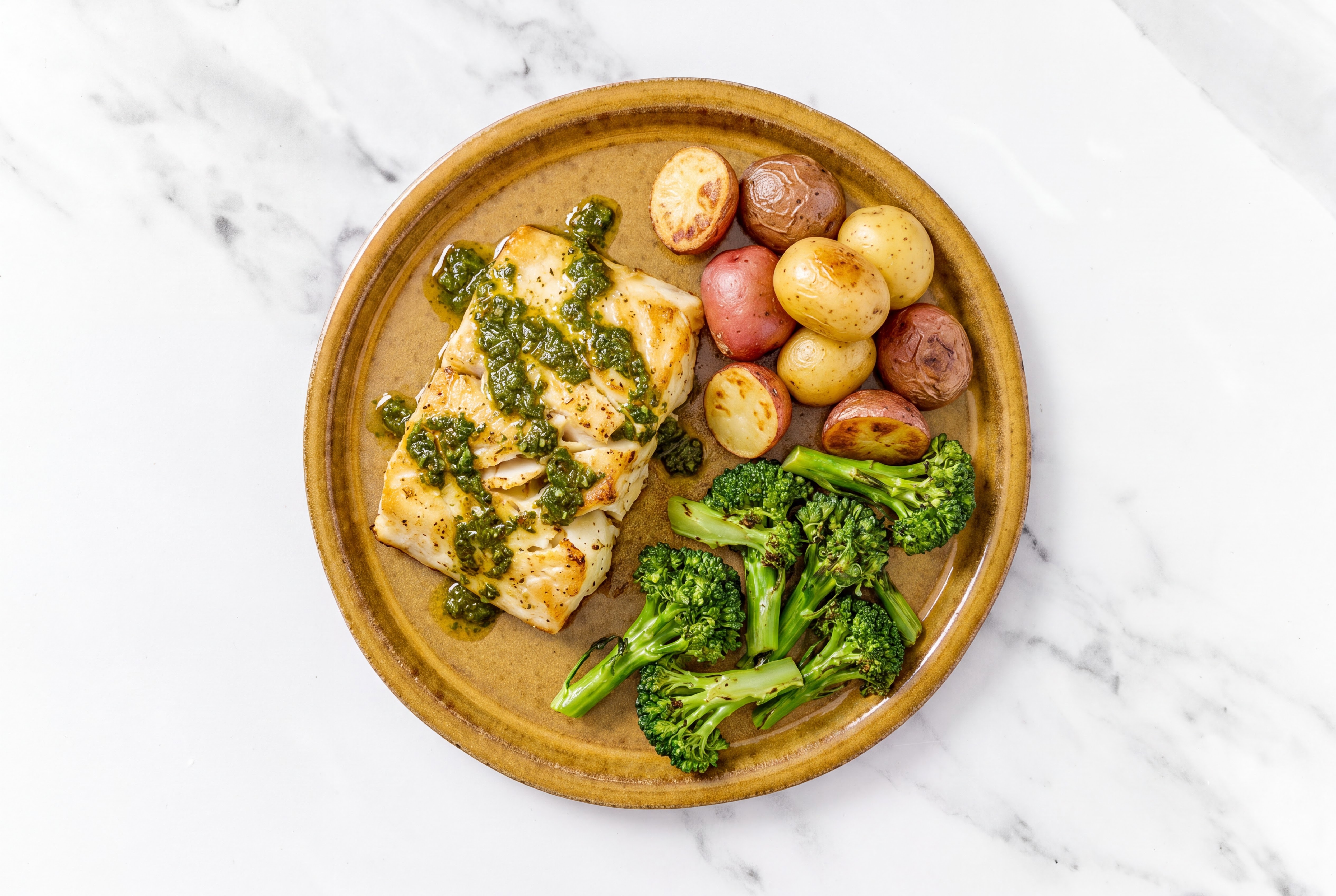 Roasted Zhoug Halibut + Crispy Potatoes