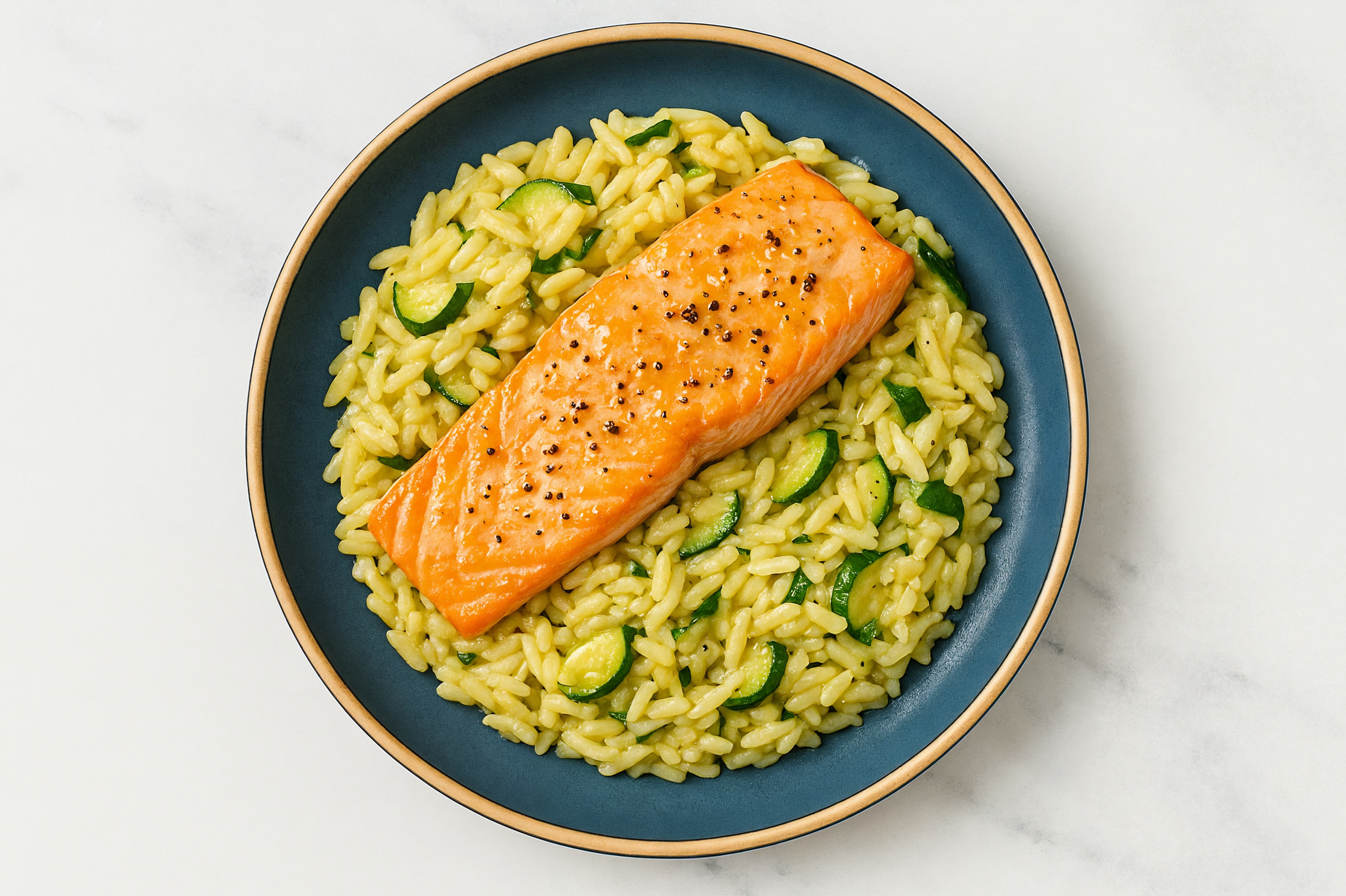  Salmon + Buttery Veggie Orzo