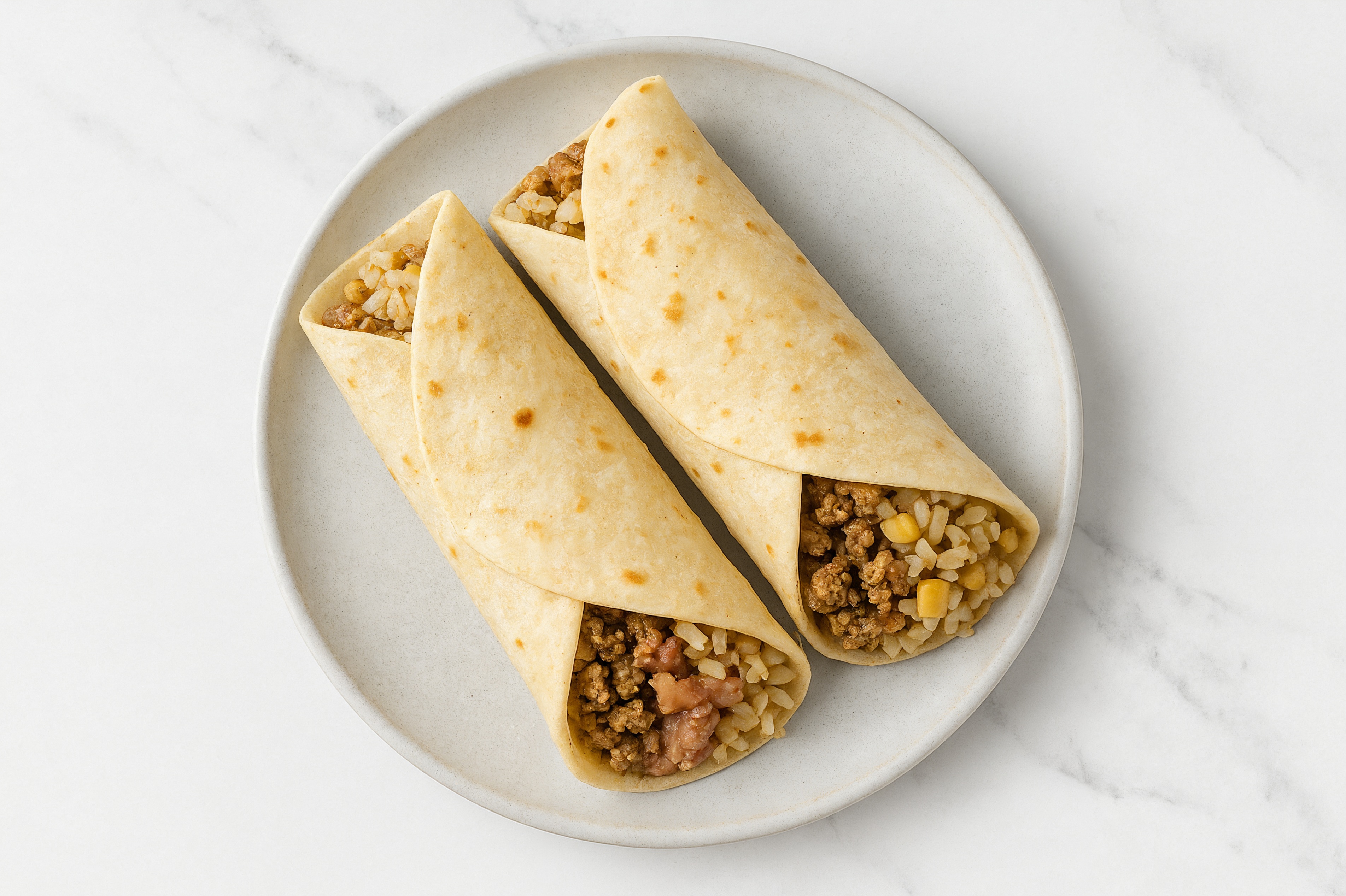 Cozy  Ground Beef Patties + Refried Red Beans Bean Burritos