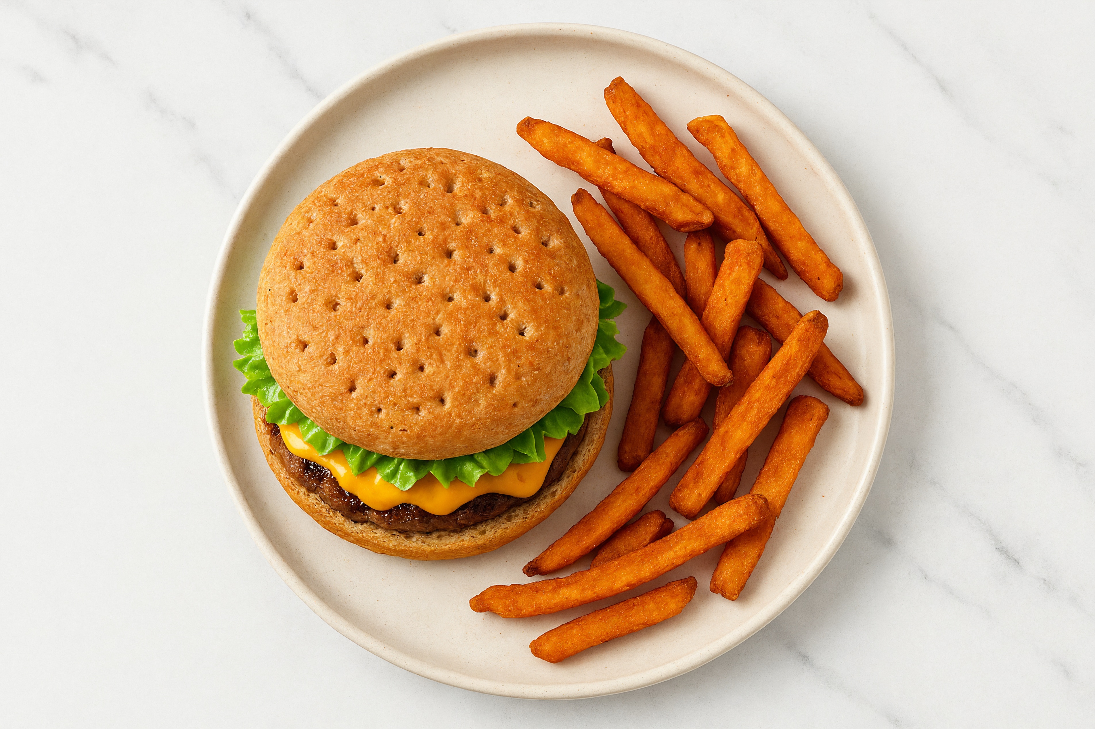 Super Special Burger with Sweet Potato Fries with Ground Beef Patties
