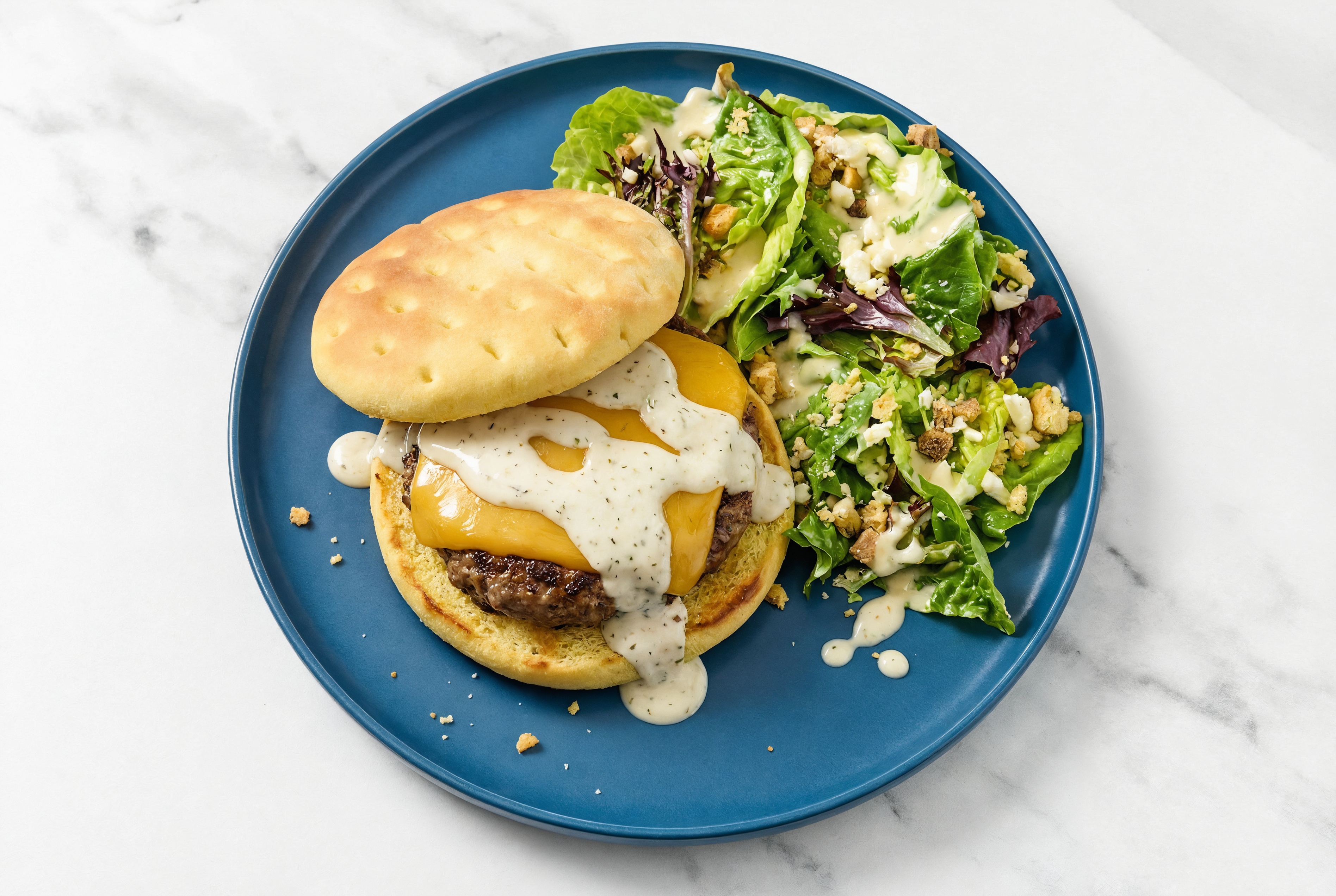 Ranch Cheddar Burger + Little Gem Salad with Ground Beef Patties