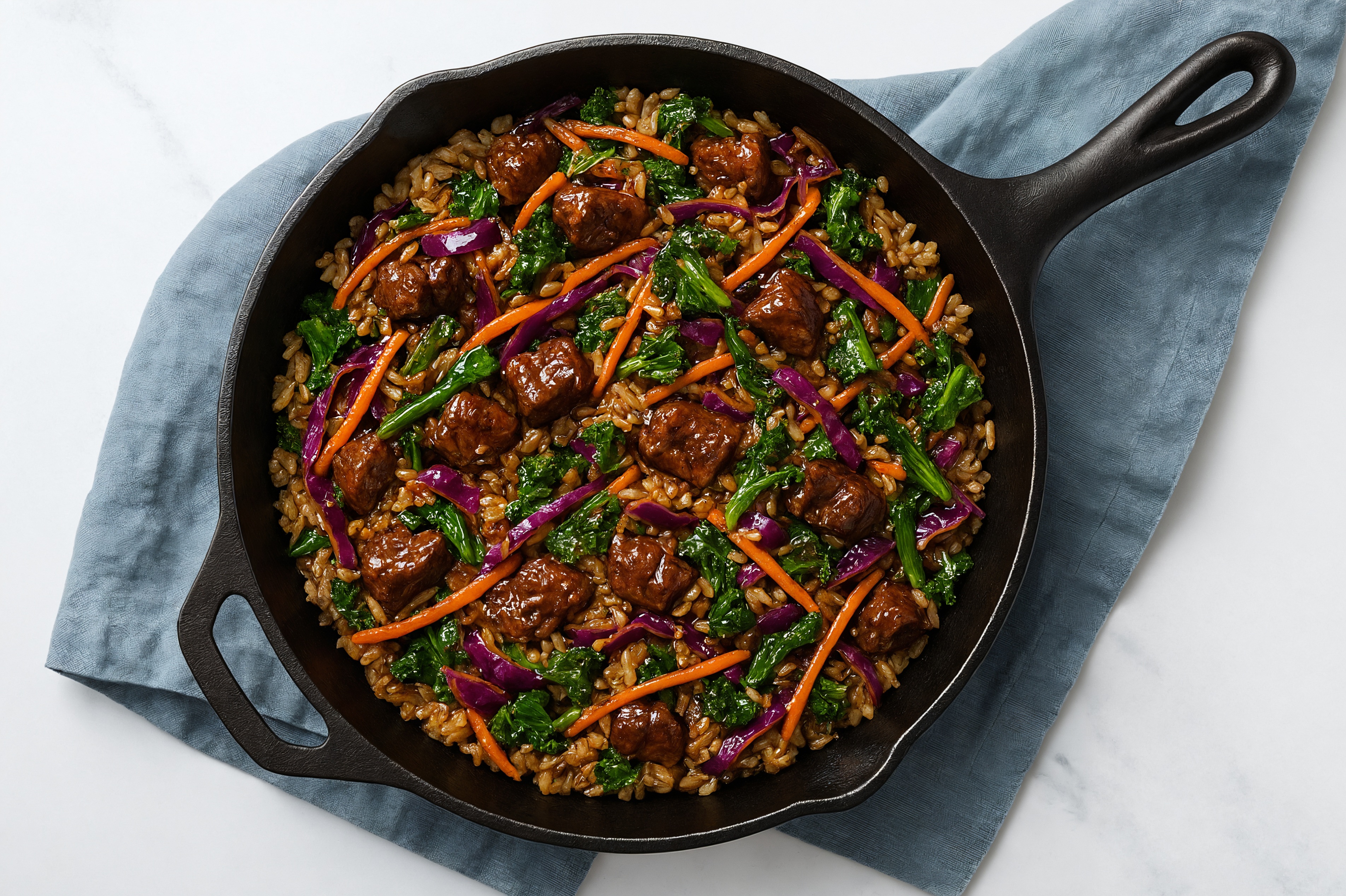 Teriyaki Rainbow Veggie + Bison Stir-Fry with Long Grain White Rice