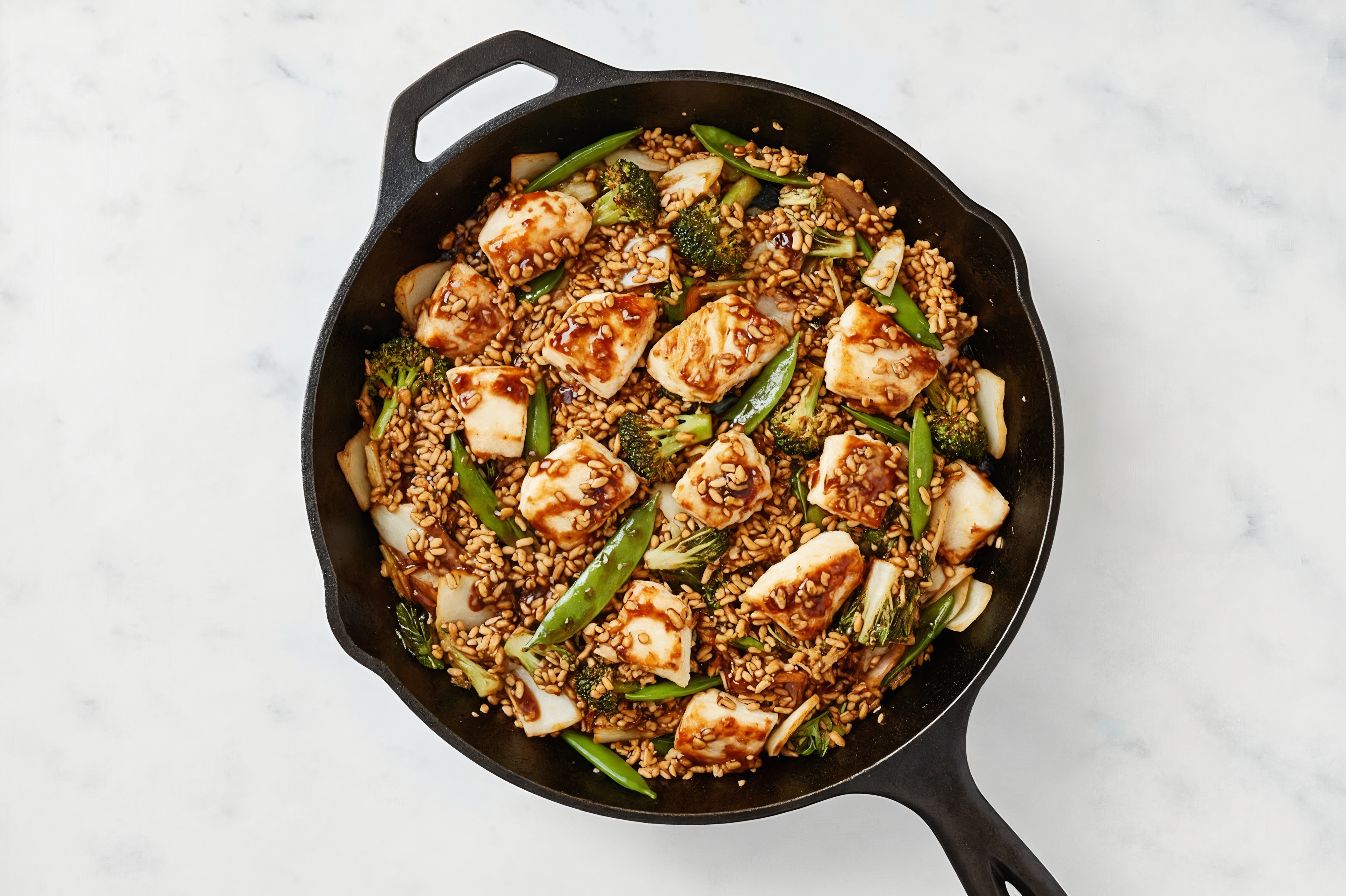 Sweet + Sour Bok Choy + Wild Halibut Stir-Fry with Riced Cauliflower