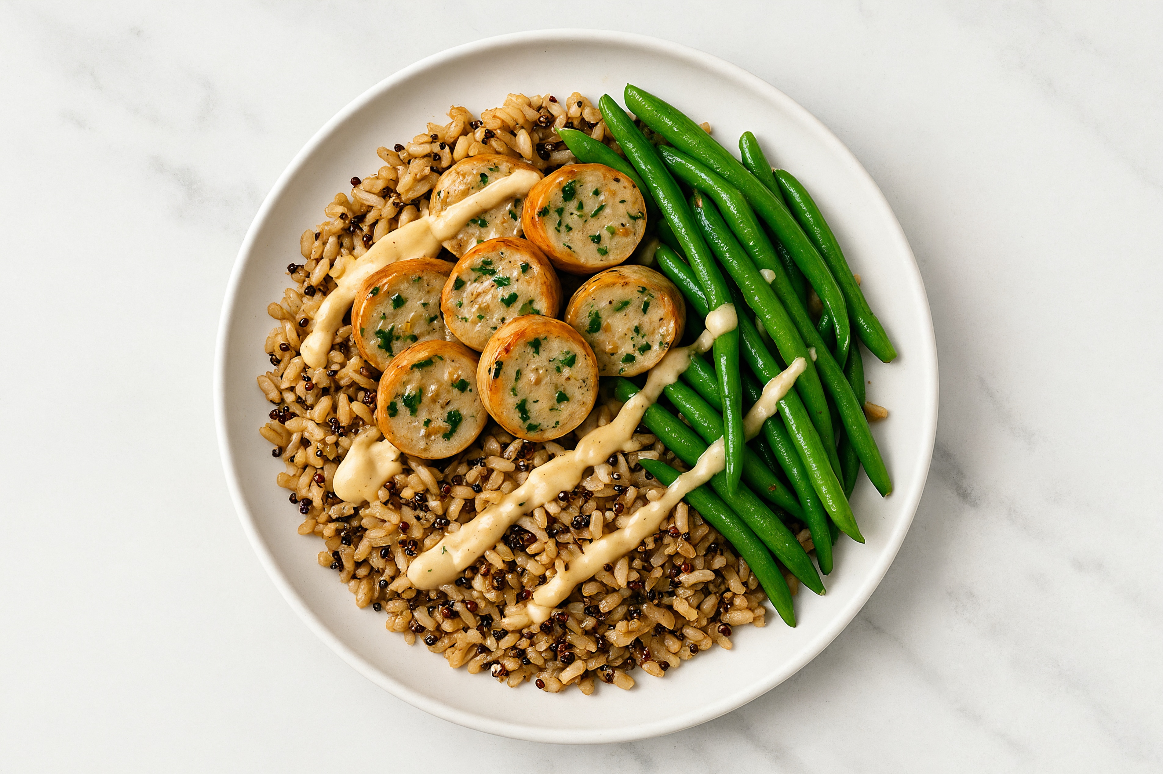 Garlicky Chicken Sausage + Green Beans Bowl
