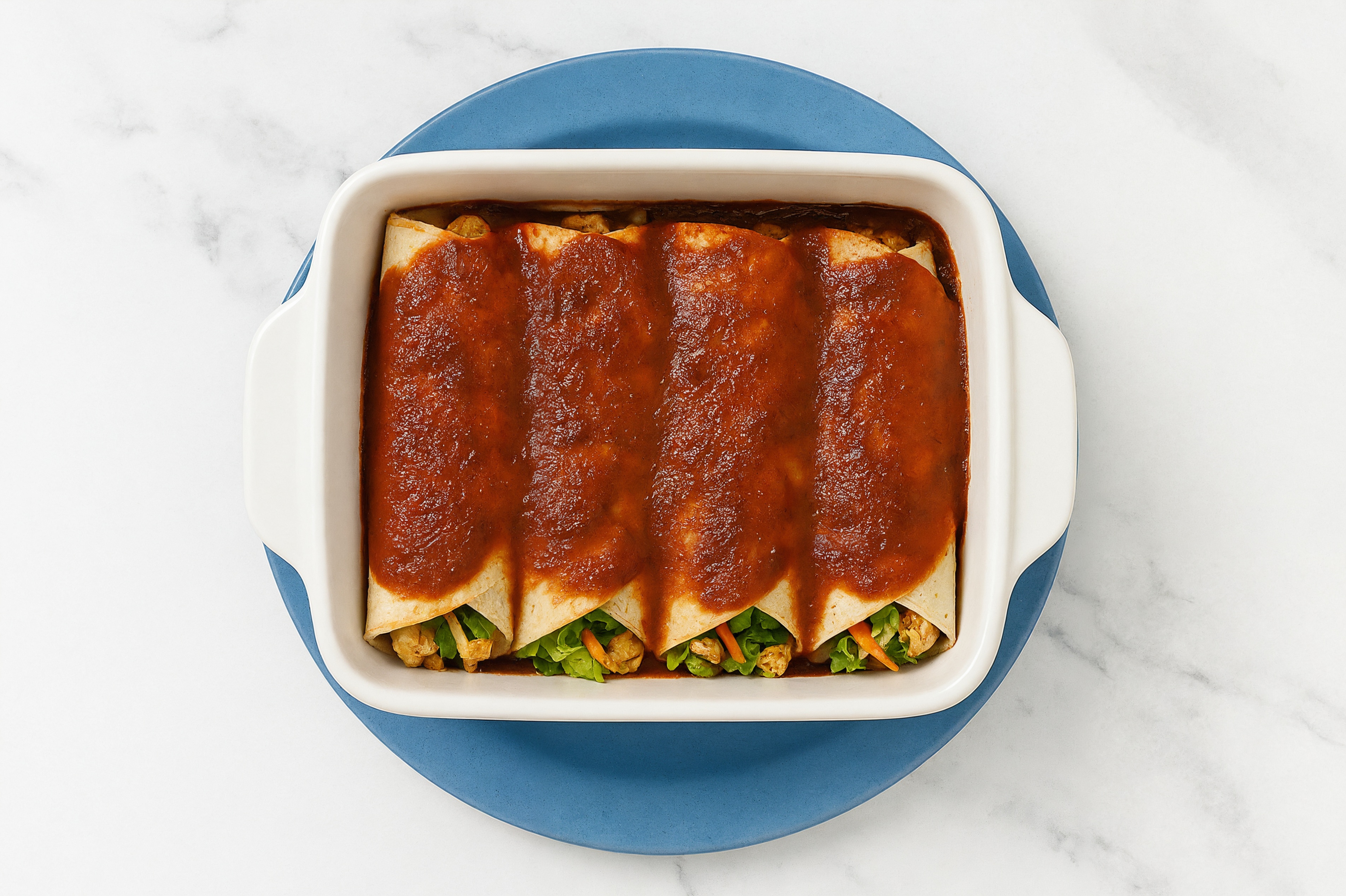 Spiced Tofu + Veggie Enchiladas Rojas