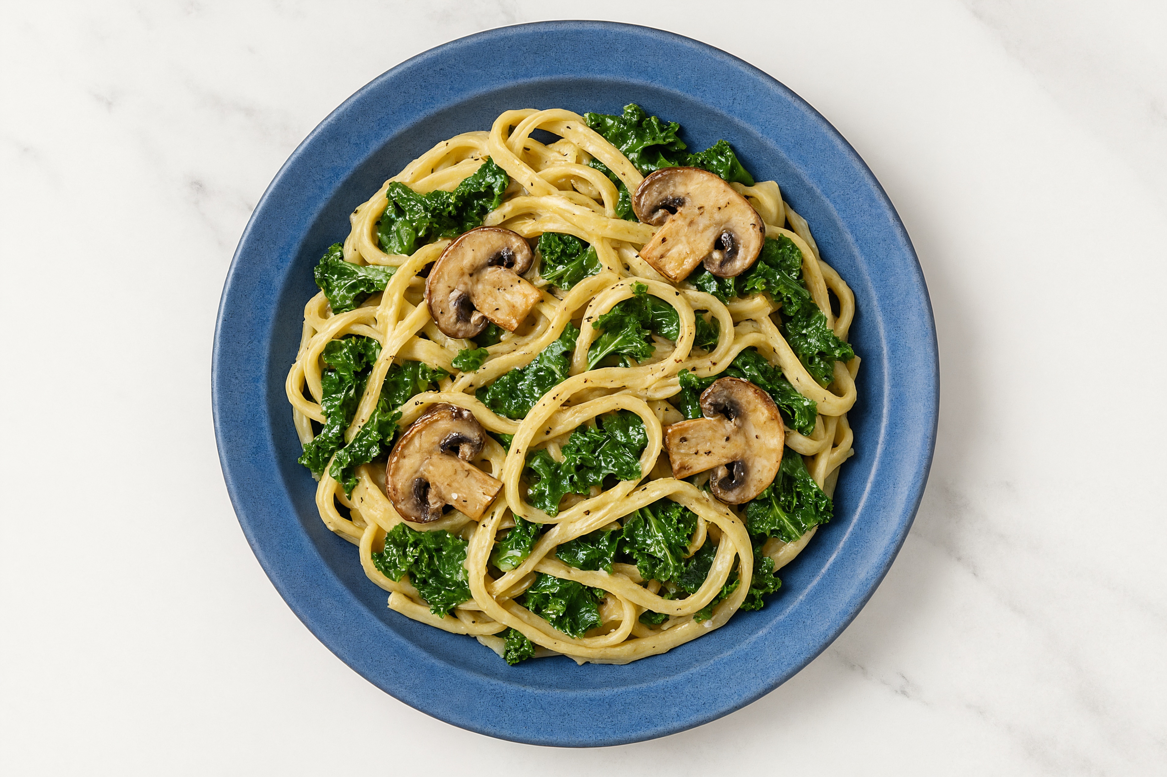 Creamy Herb White Sauce Kale + Mushroom Linguine